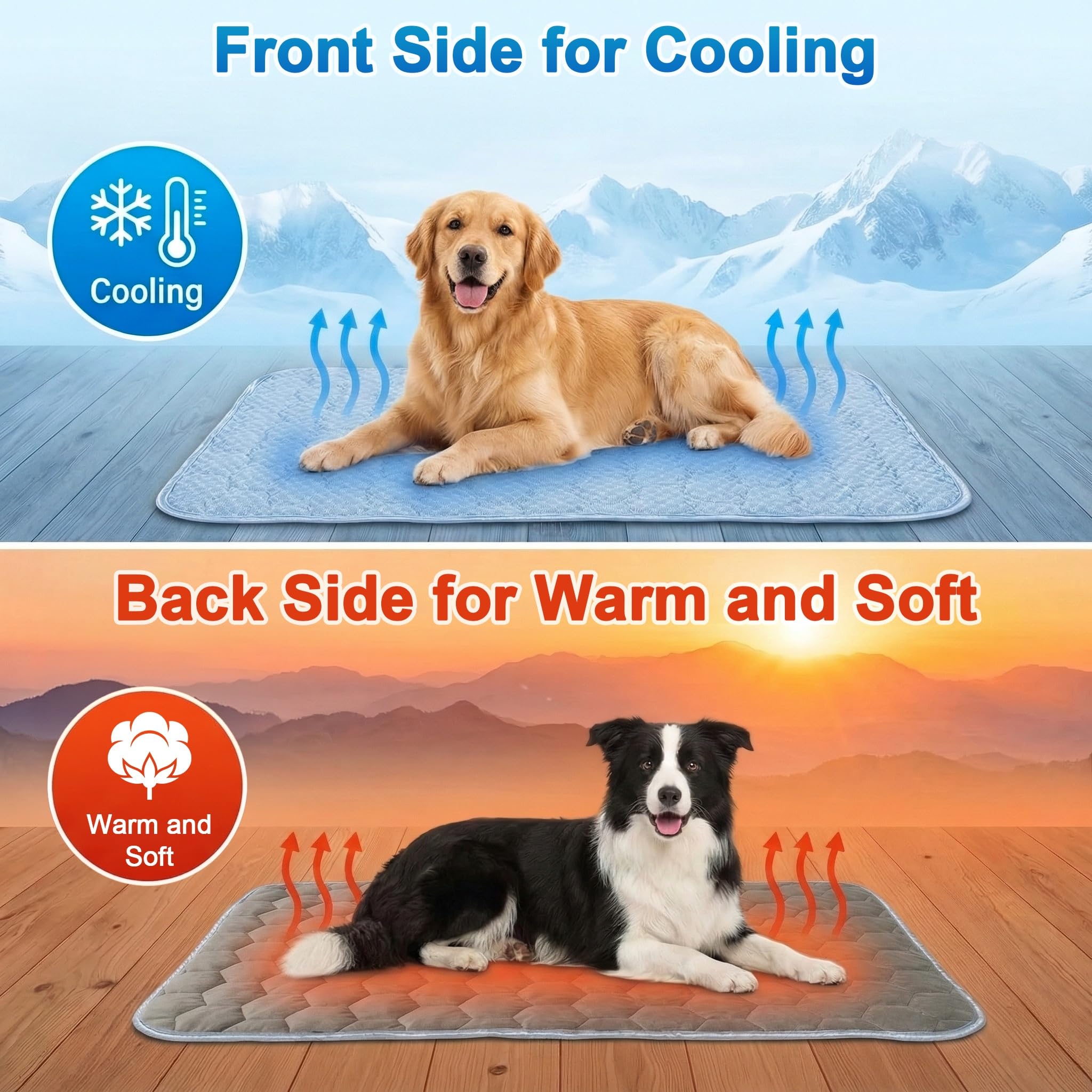 Arc-Chill Hunde-Kühlmatte, kühlende Faser und endothermische Farbwechsel, doppelseitig, kühlend und warm