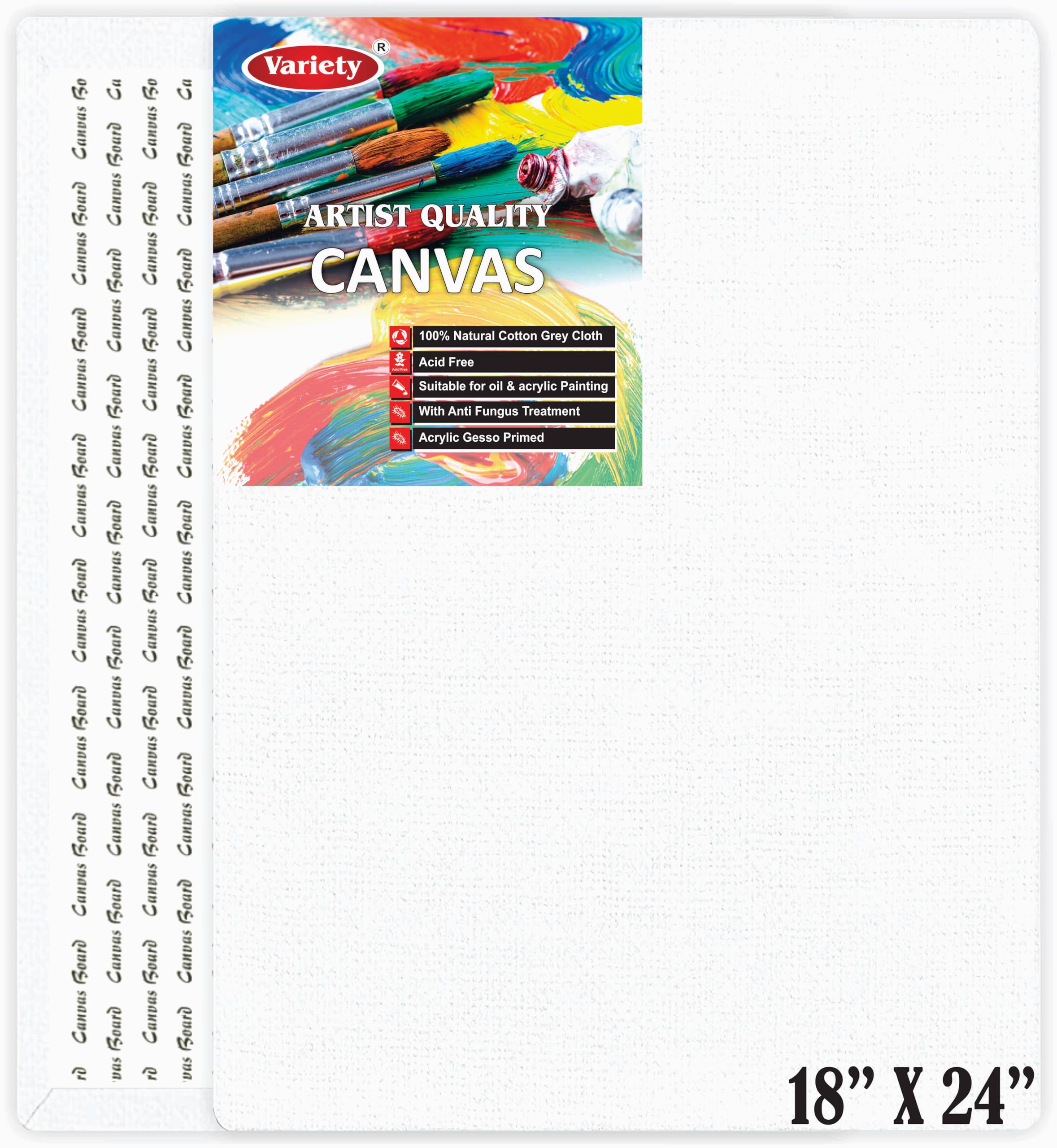Variety Canvas18 X 24 Inch Cotton Canvas Board for Painting, Pack of 1 Piece - White