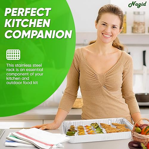 Miniatura 4 de Nagid Estante de acero inoxidable 100%  Se adapta a sartén de aluminio desechable estándar de 21 x 13 pulgadas  Tamaño 18 x 10.5 x 1.5 pulgadas