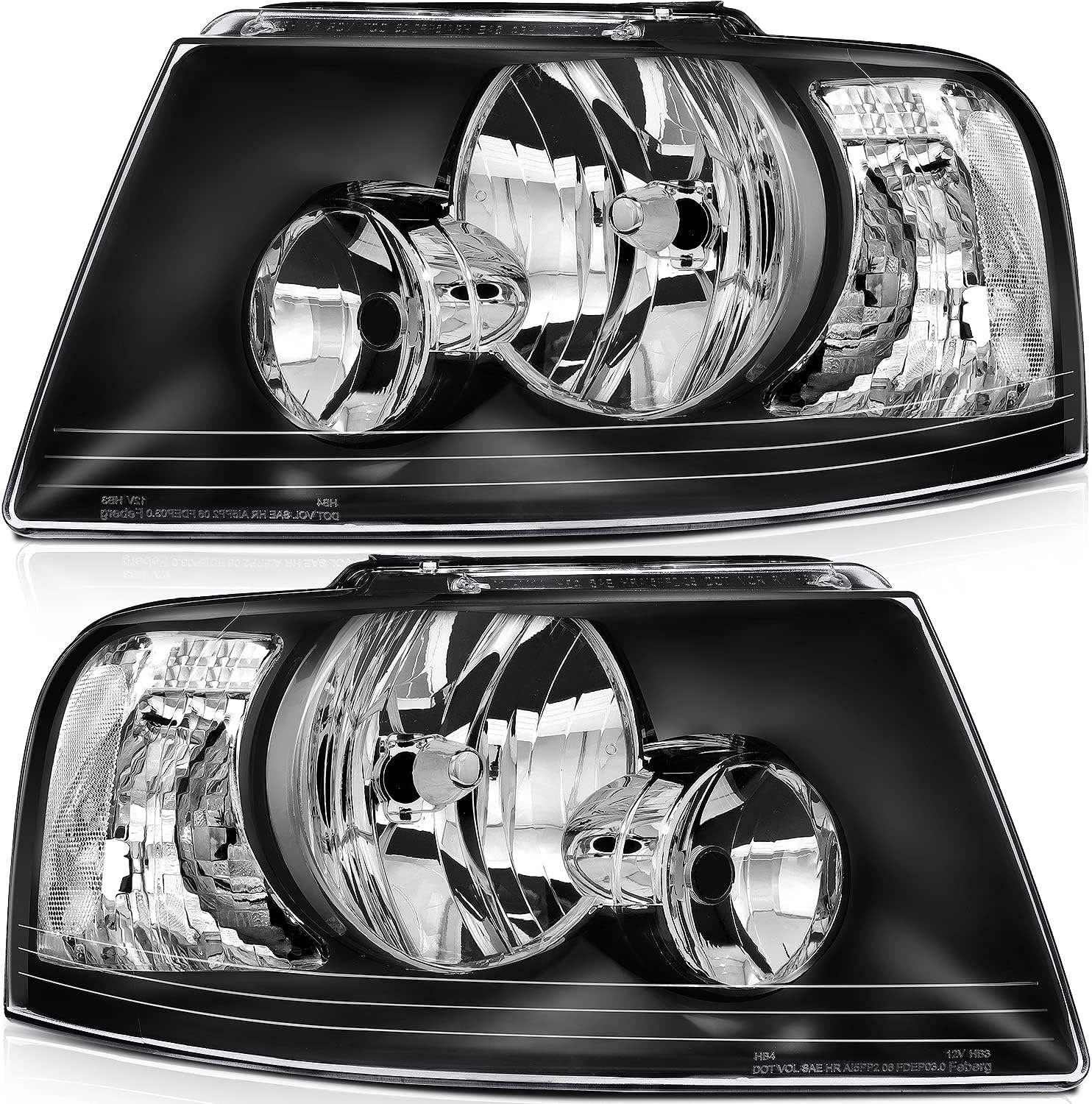 Headlight Assembly For Ford For Expedition 2003-2006 Black Housing Clear Reflector Clear Lens Driver and Passenger Side Headlamp