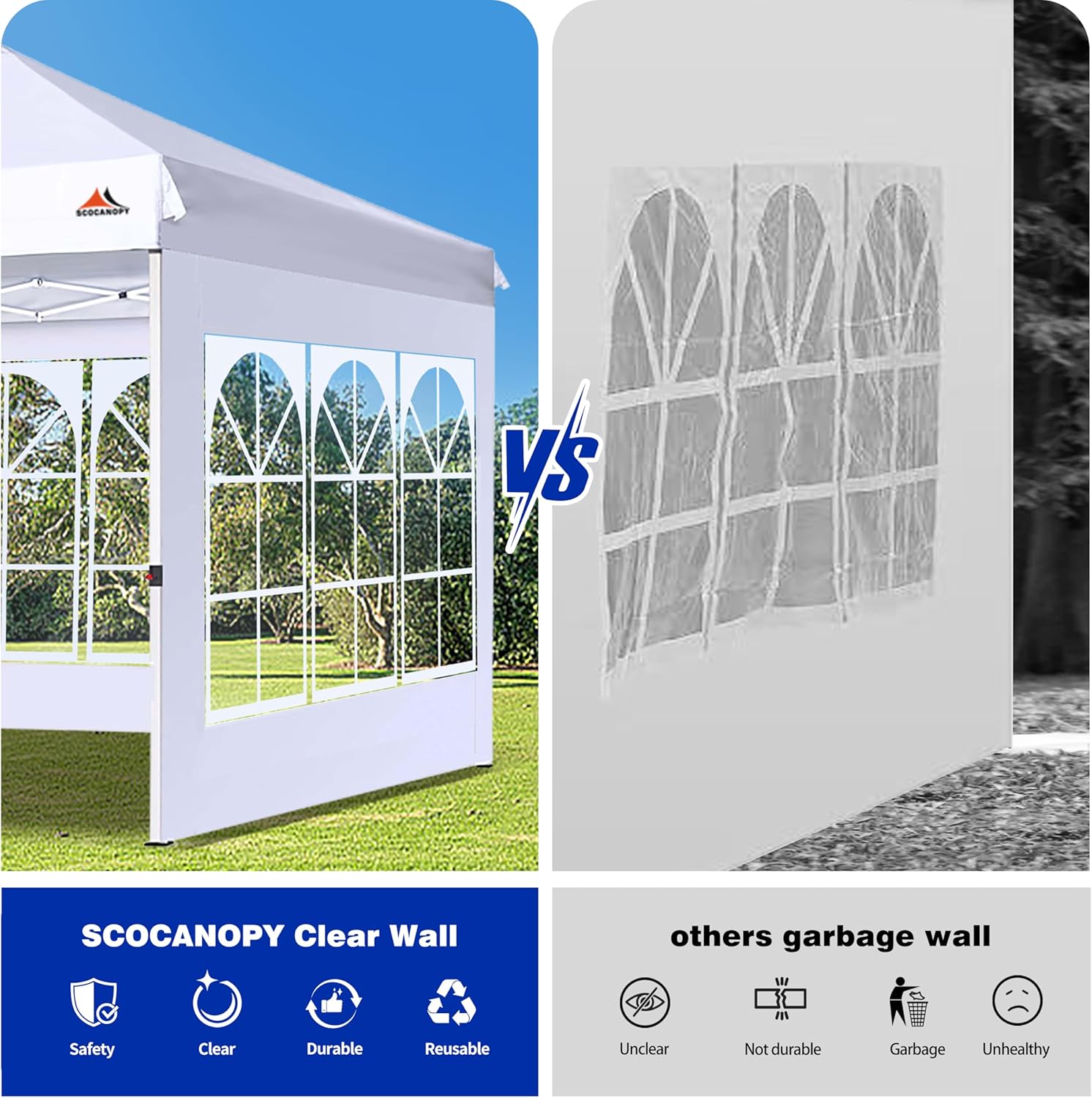 SCOCANOPY SideWall with Window for 12x12 Canopy Frame, 2 Pack SunWall Only,White