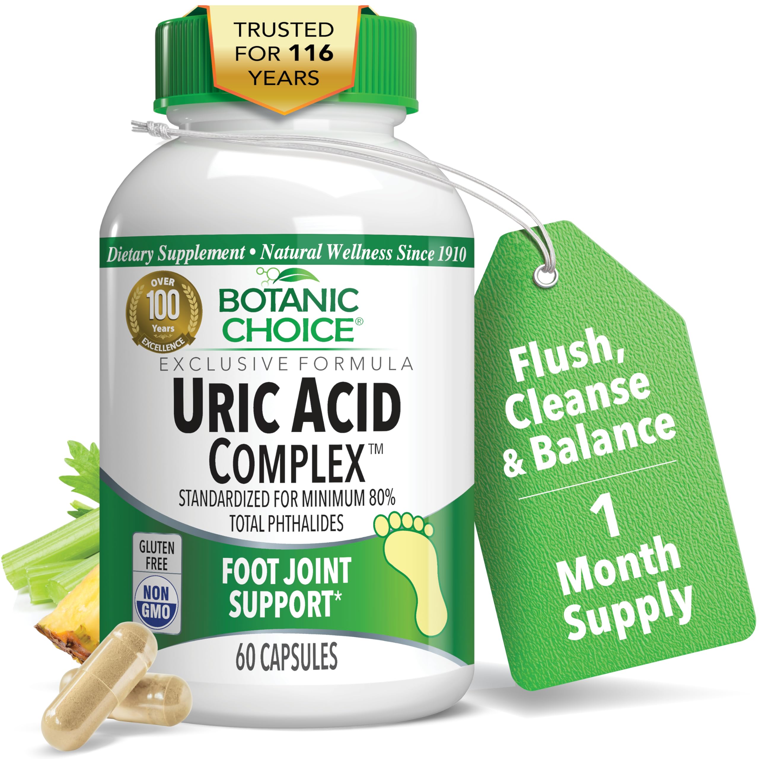 Botanic Choice Uric Acid Complex Celery Seed & Bromelain 60 Caps Foot Joint 60 Count (Pack of 1)