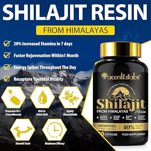 Miniatura 2 de 60 cápsulas orgánicas de Shilajit  Suplemento dietético de resina Shilajit pura del Himalaya para apoyo inmunológico y aumento de energía (60)