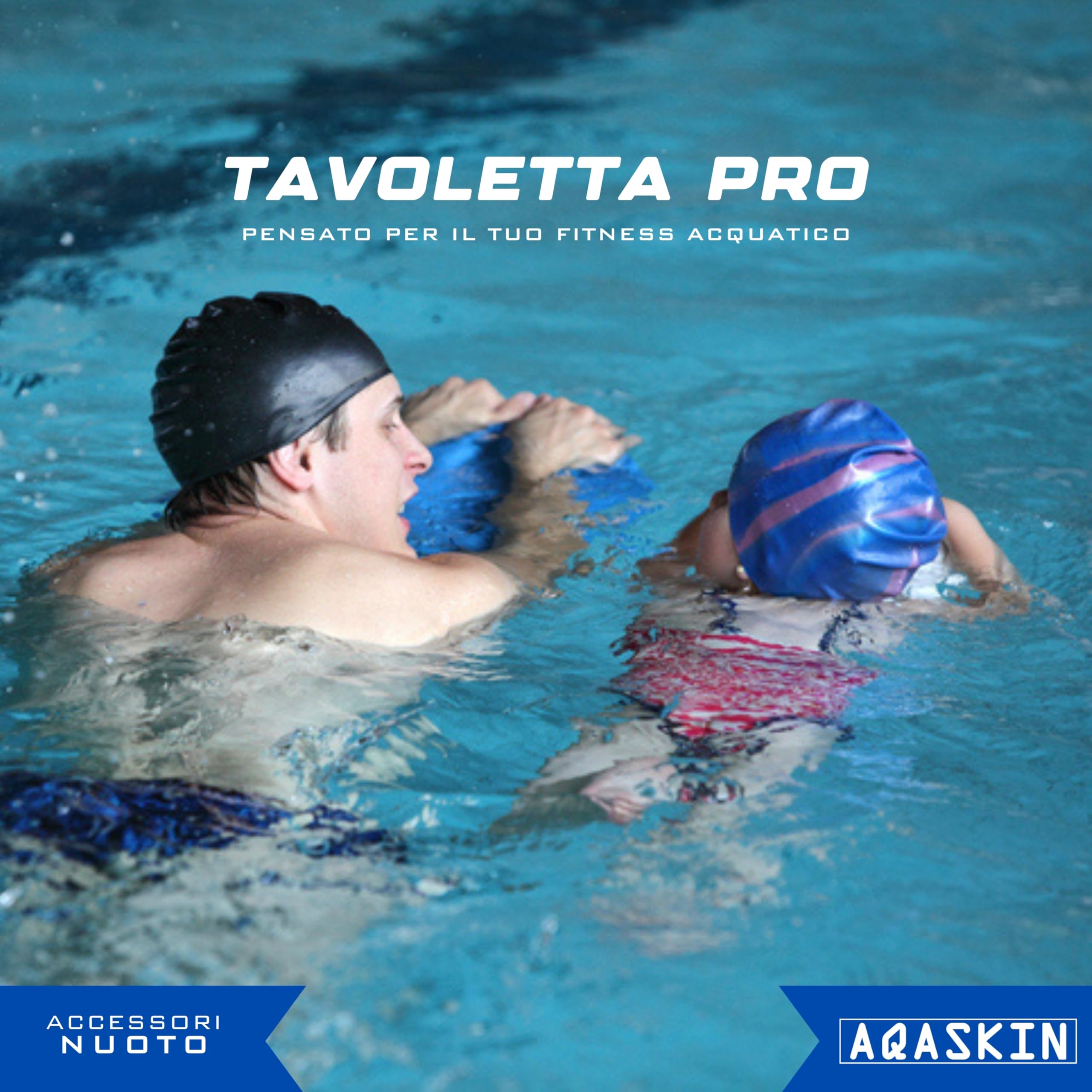 Tavoletta da nuoto per piscina e mare, kickboard, accessorio galleggiante per esercizi in acqua per allenare e potenziare le gambe, grande galleggiabilità del busto e delle braccia. Tavoletta con fori, Blu Unisex Adulto.