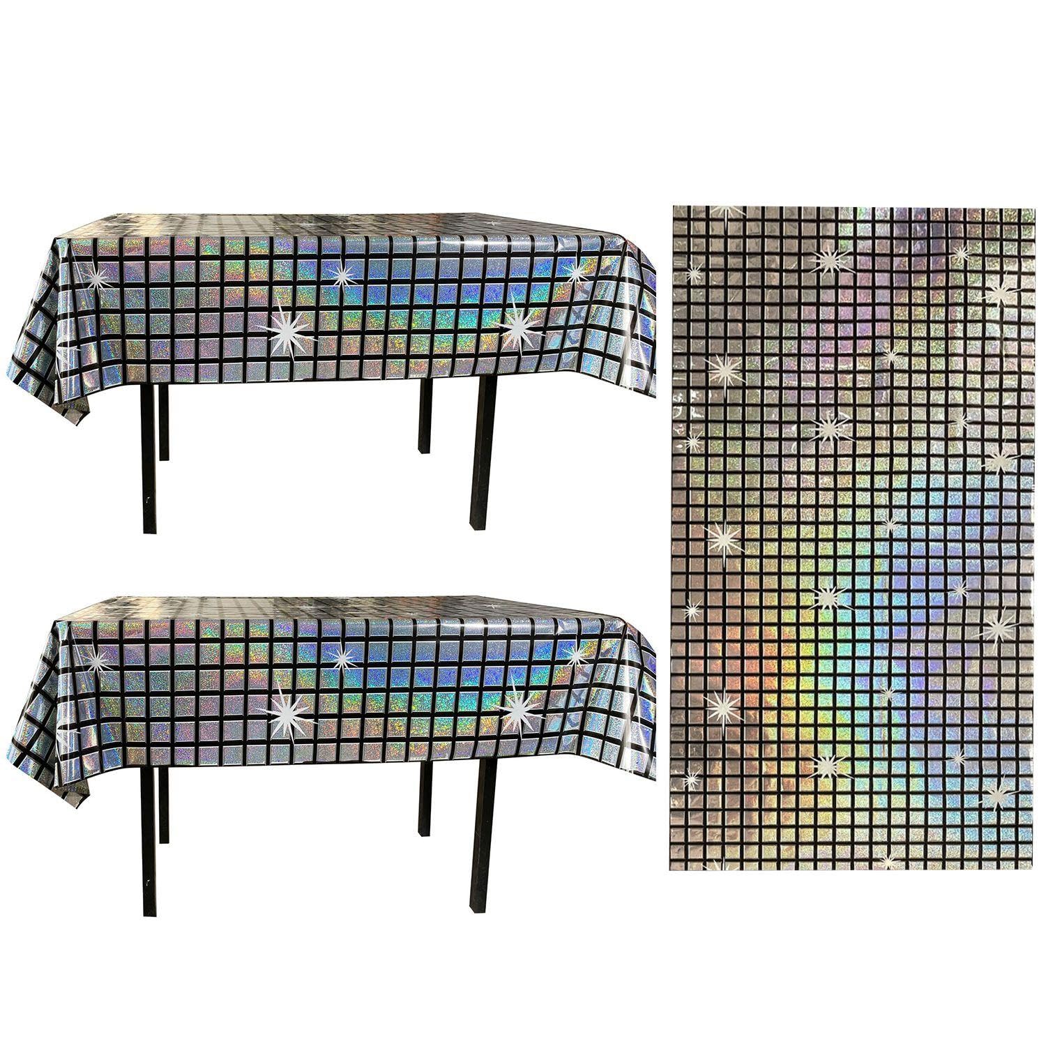 Ubsiuh Silver 2 Pieces Of Waterproof Tablecloth And 1 Piece Of Background Cloth, Disco Party Supplies, Party Decorations, Creative Personality Tablecloth.