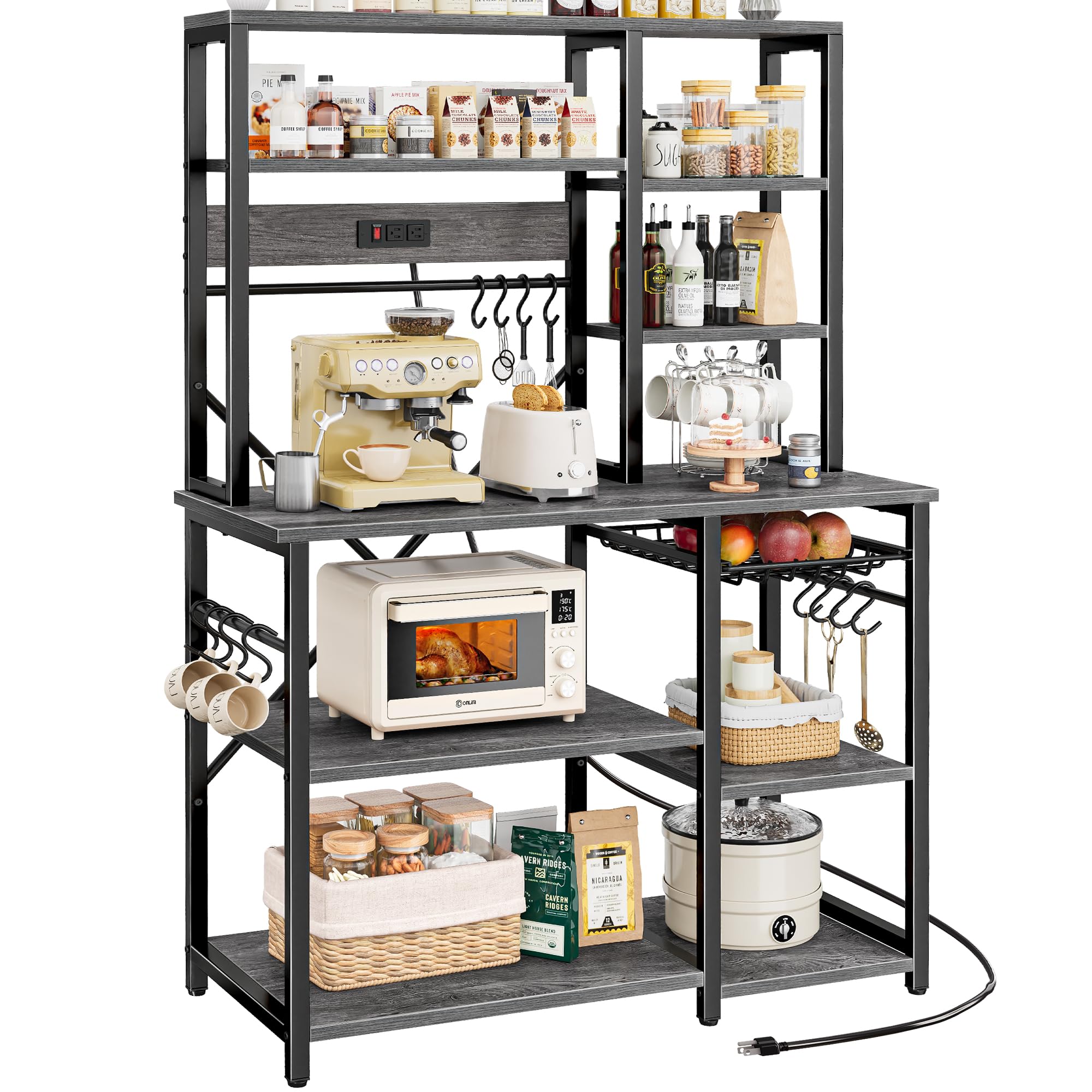 SUPERJARE Large Bakers Rack with Power Outlets, 39.5 Inches Microwave Stand