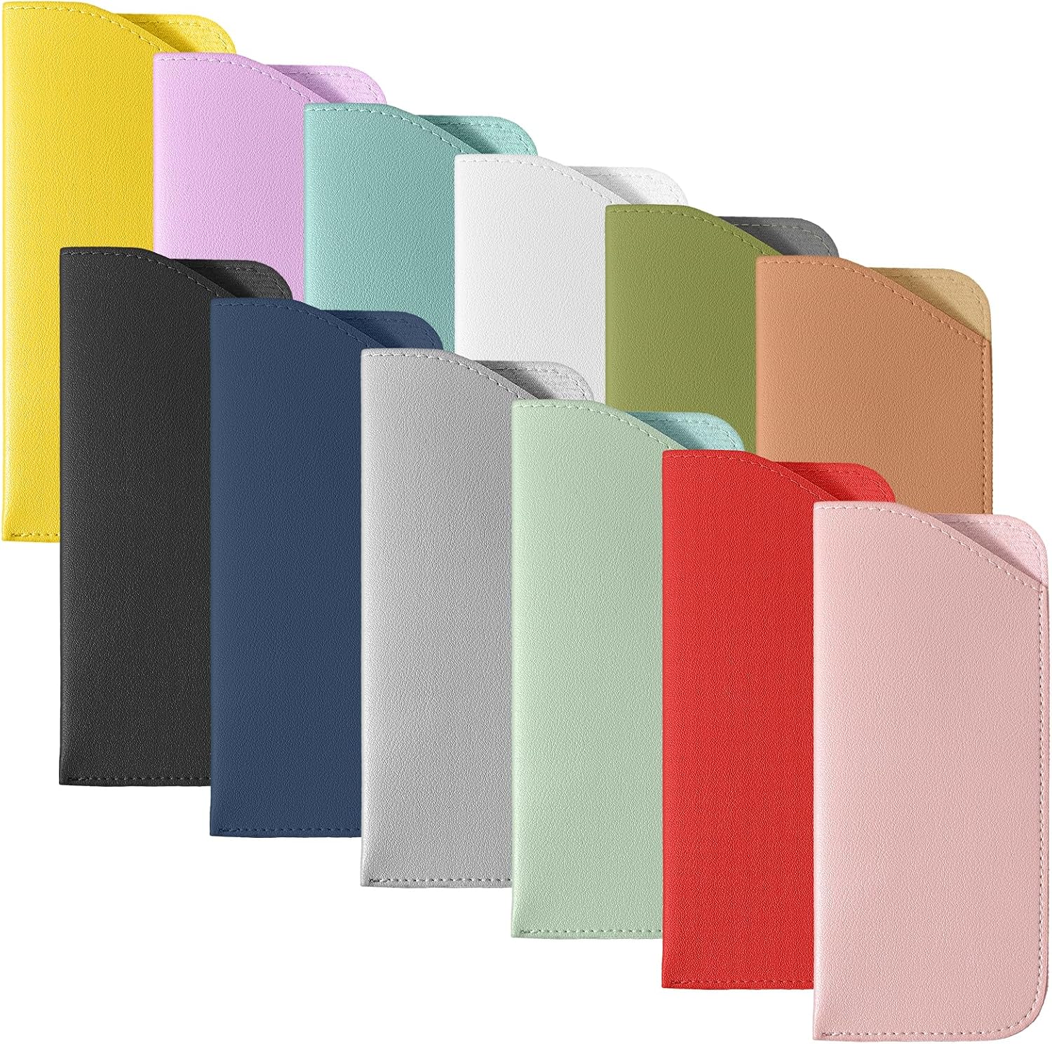 12 Pcs Soft Glasses Case, Multicolor Eyeglass Cases, Portable PU Leather Eye Glass Case, Squeeze Top Sunglass Pouch for Women Men