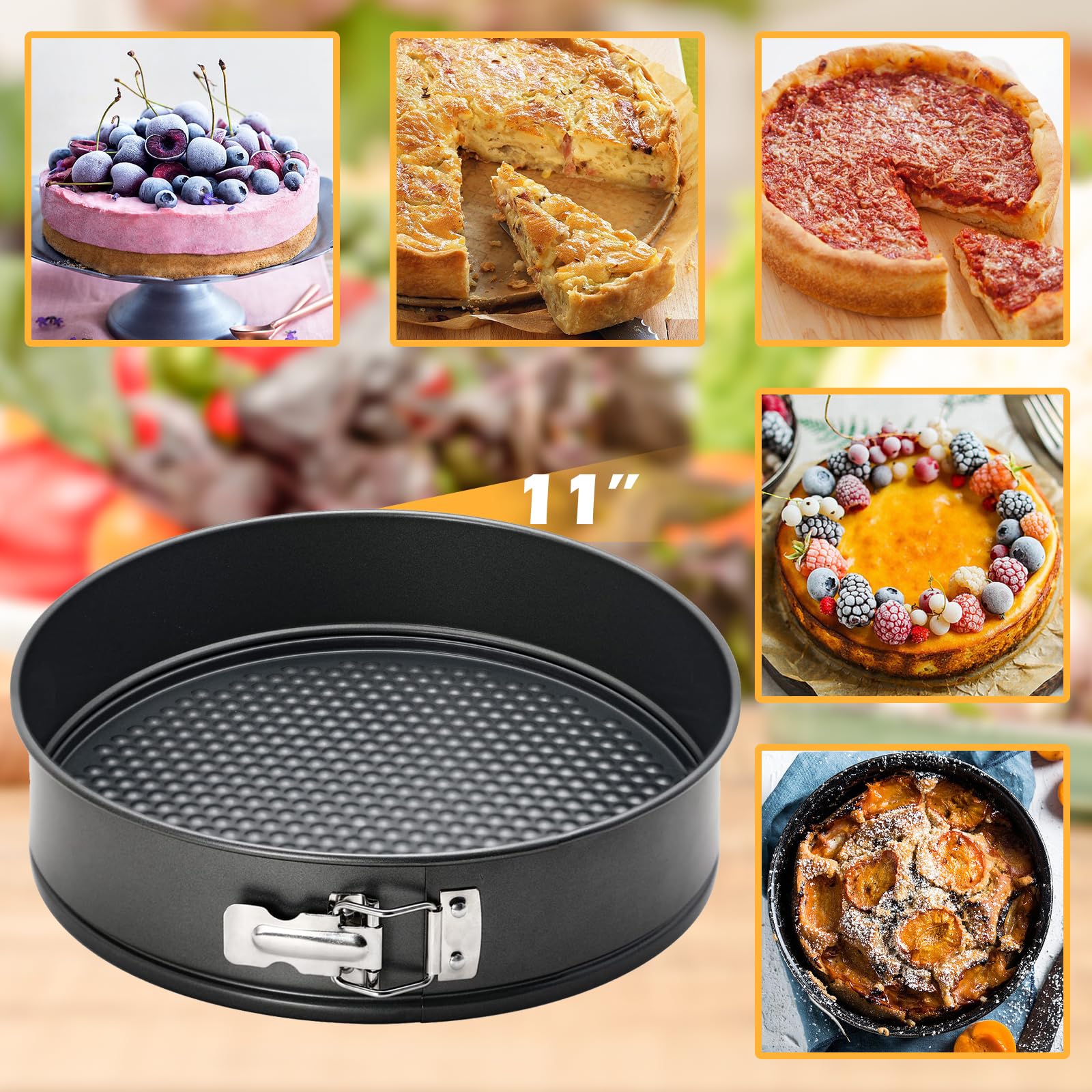 Springform - Molde antiadherente de 11 pulgadas para tartas de queso con parte inferior extraíble, molde grande para hornear para Acción de Gracias y Navidad 6