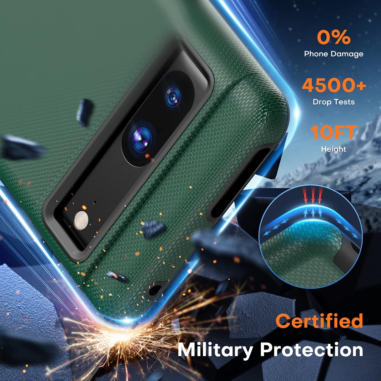 TOCOL 5 in 1 for Google Pixel 7 Case, with 2 Pack Screen Protector + 2 Pack Camera Lens Protector, Protective Phone Case, [Military Grade Drop Protection] [Dual Guard],Alpine Green