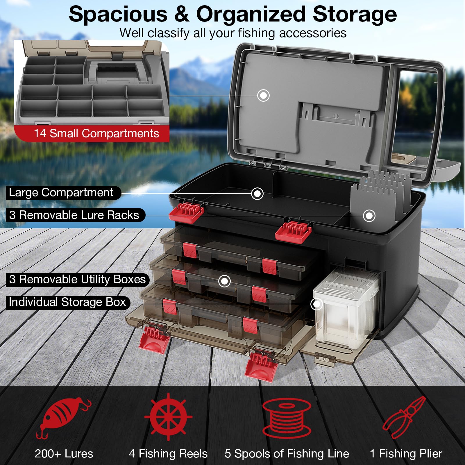 Amazon.com : Goplus Large Tackle Box, Portable Fishing Storage w/ 3  Customizable Boxes & Side Storage, Double-layer Top Compartment, Premium Box  for Tackle & Tool Organization : Sports & Outdoors