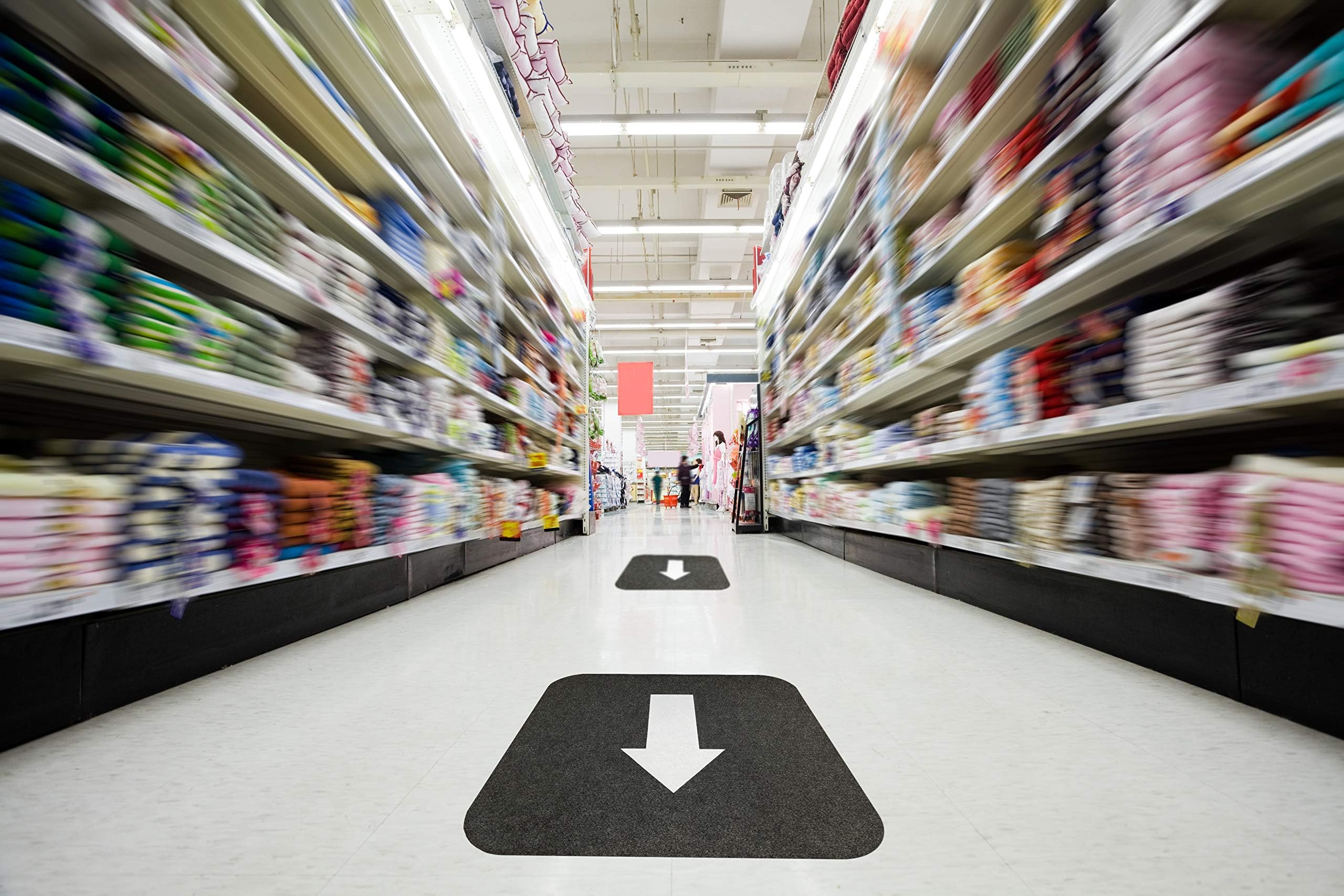 M+A Matting Sure Stride Directional Mats | Temporary Adhesive Arrow Floor Mat Decals | Durable, Low Profile, No Residue | 17” x 17”, 6 Mats per Box, Clear