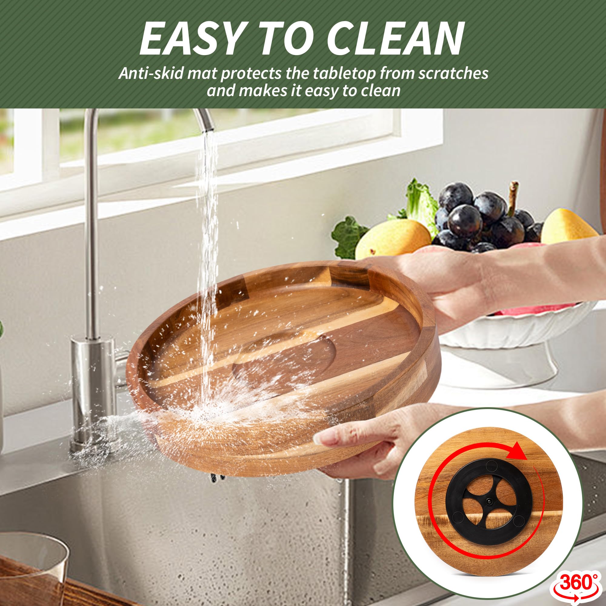 Defined Deco 12in Serving Tray and Platters,2x Dip Bowls with 1 Spoons,Wood Divided Serving Bowls for Party,Kitchen Decor,360° Rotatable Serving Dishes for Chips and Dip,Fruit,Veggies, Candy and Snack