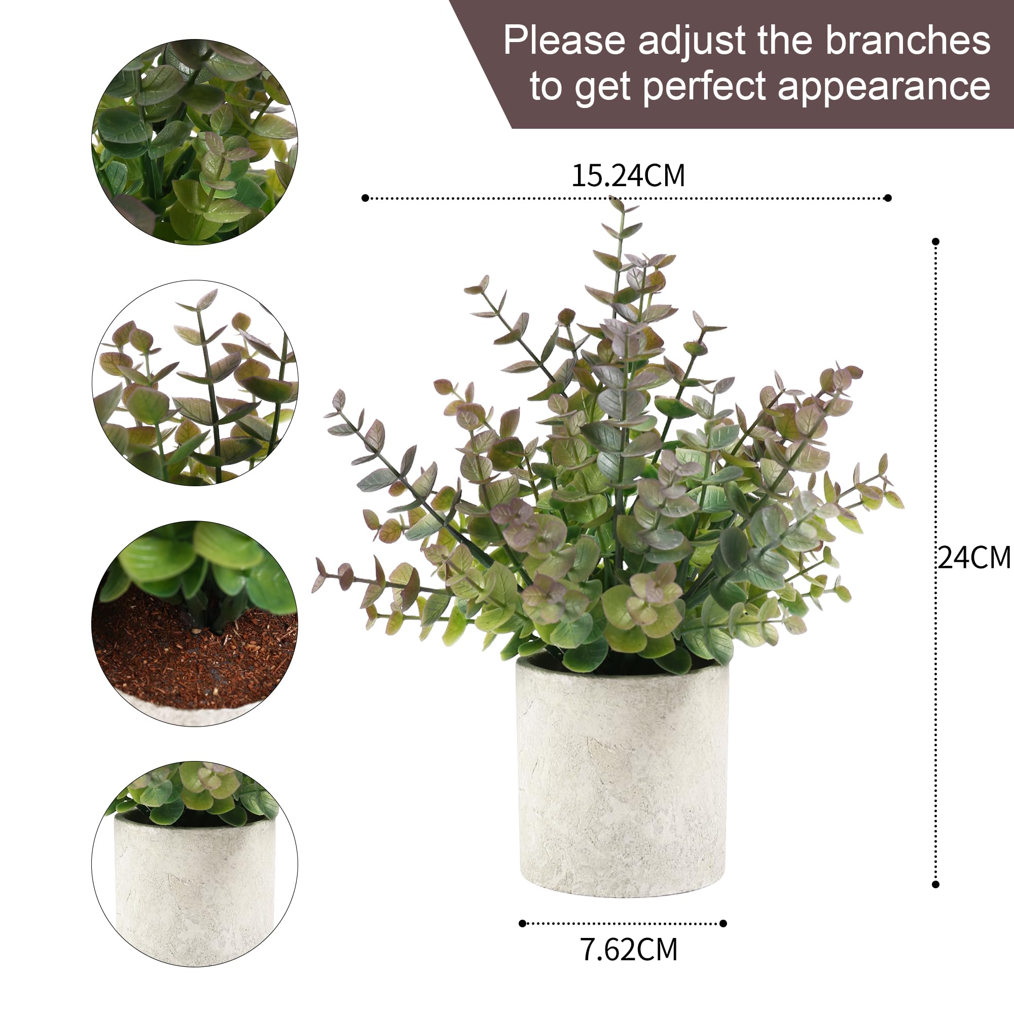 LEUCHTAMOR 2 Pack Artificial Eucalyptus Plants, Fake Plants Potted - Image 2