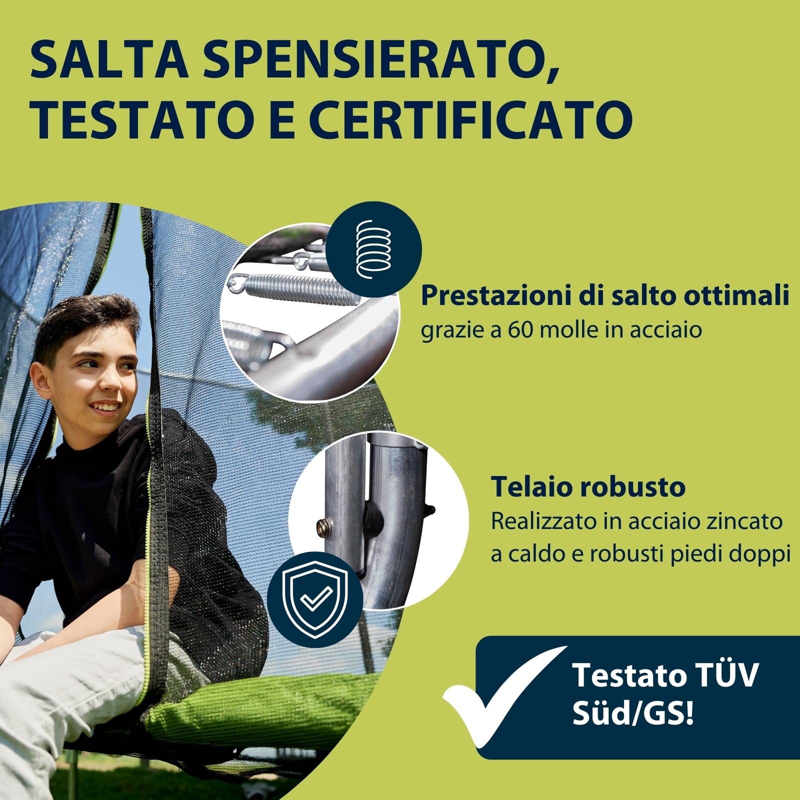 HUDORA Trampolino Fabulous 300V - Trampolino outdoor con rete di sicurezza - Trampolino da giardino per bambini e adulti - Trampolino con ampia copertura bordi fino a 100 kg