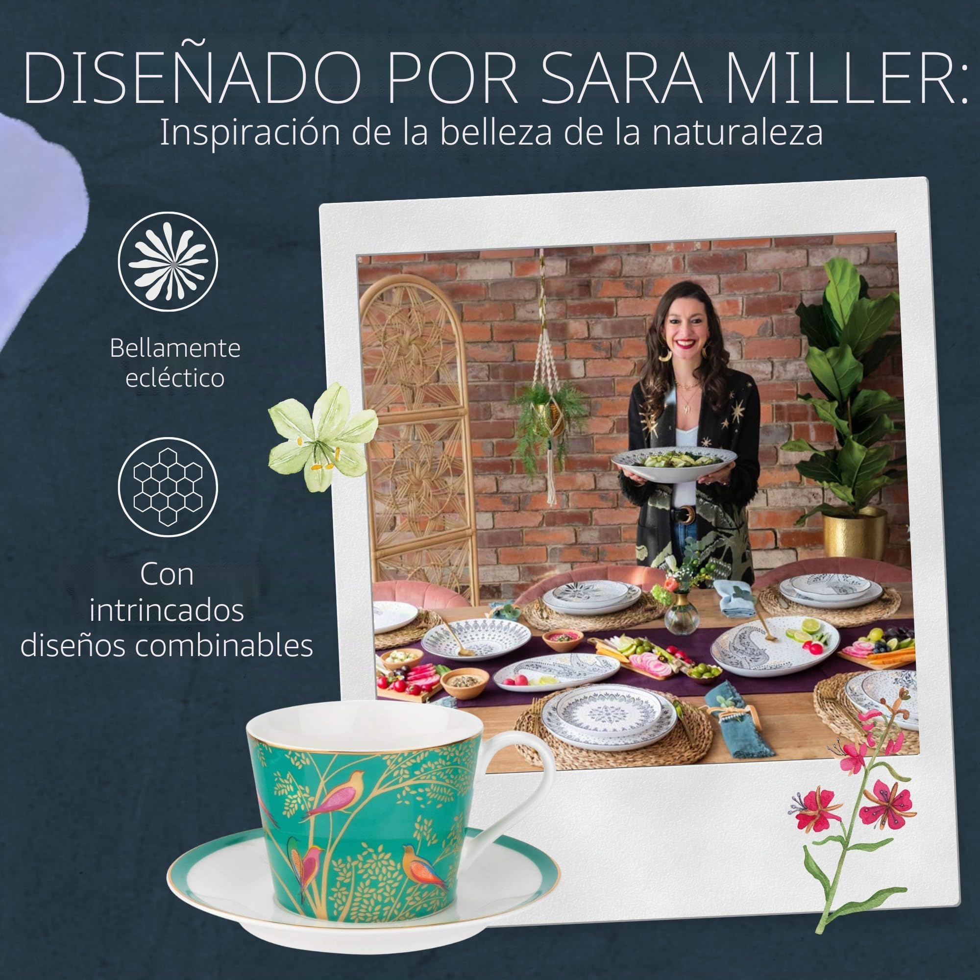 Sara Miller para Portmeirion Chelsea Taza y platillo, cerámica, Verde, 230 x 185 x 95 cm