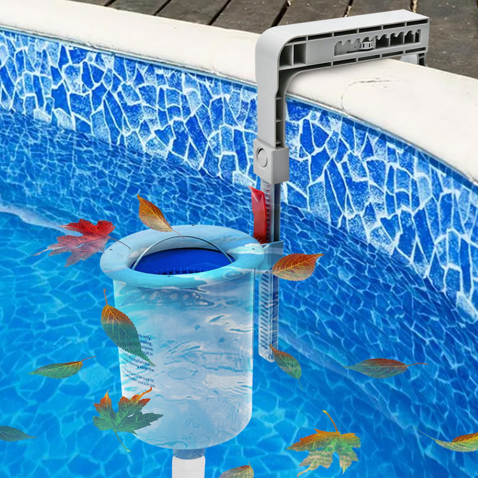 Skimmer de superficie de piscina sobre el suelo con cesta de skimmer desmontable, filtro flotante de piscina automático, skimmer de superficie de montaje en pared para collares inflables, marco de