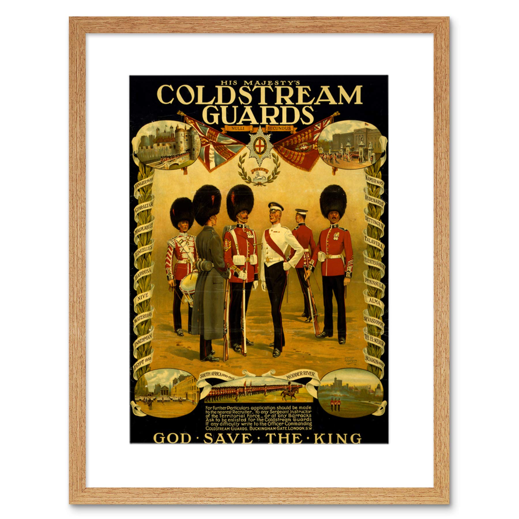 Wee Blue Coo Vintage Ad War WWI Britain Enlist Coldstream Guard King Framed Wall Art Print