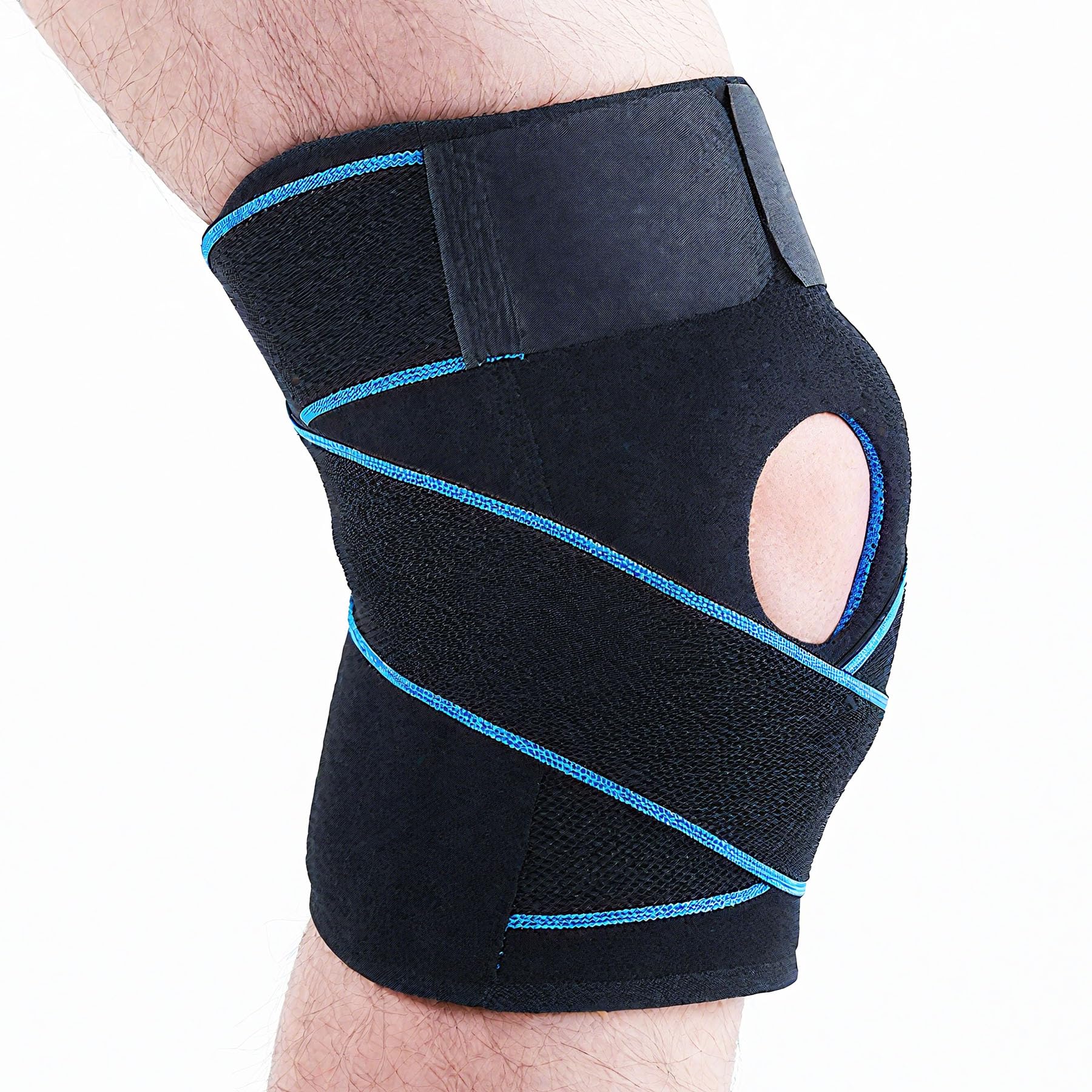 JIEYUCHU Tutore Ginocchio, Tutore Ginocchio con Stabilizzatori Laterali, Sport Ginocchiera Rotulea Regolabile, per Corsa, Lesioni al Menisco, Artrite, Infortunio Sportivo (Blu)