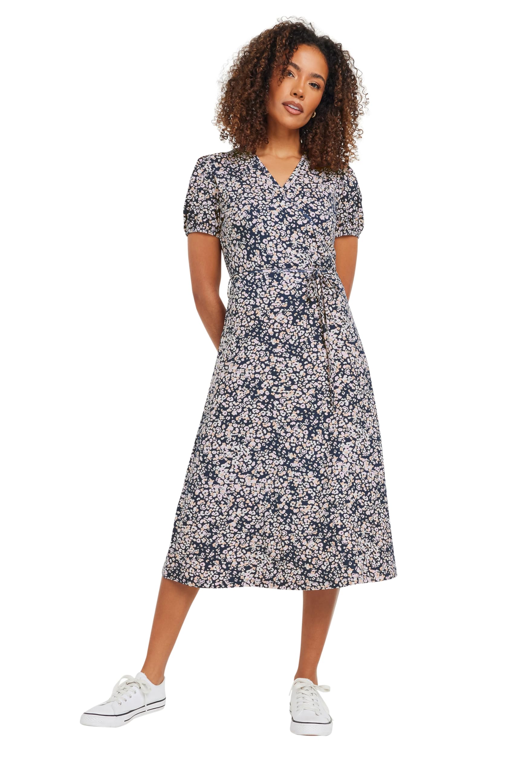 M&Co Animal Print Wrap Dress - Short Sleeve - Tie Fastening - Dark Navy - Size 10