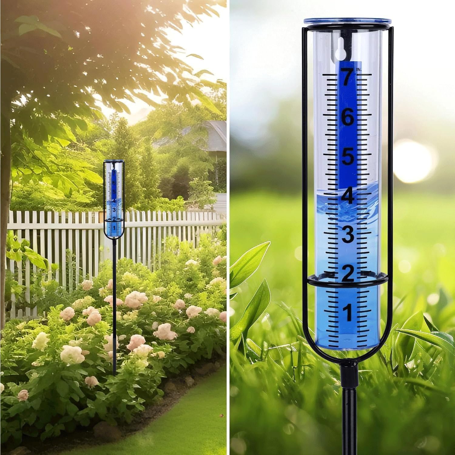 Pluviómetro para jardín,17cm,Pluviómetro extraíble,Pluviómetro con estaca,Medidor de Lluvia para exteriores,adecuado para césped, a prueba de viento y lluvia,a prueba de frío y a prueba de deformación