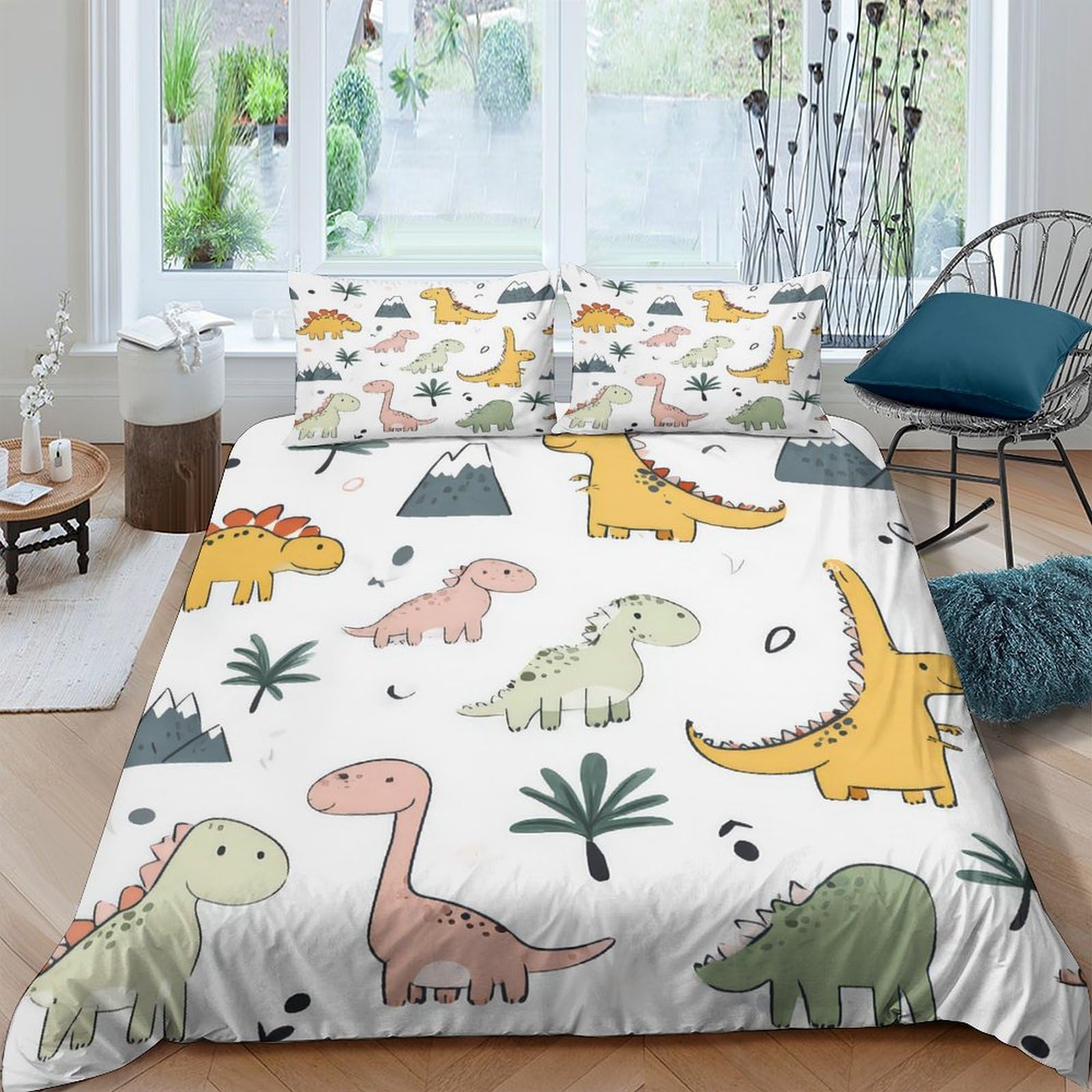 Ctjqhvkz Style-3 3D Printed Cartoon Dinosaur Fitted Sheet Microfiber Soft Colourful Forest Bed Cover For Bedroom Guestroom Mattress Decor Single（135X200cm）