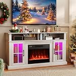 COSTWAY Cheminée électrique TV Stand pour les téléviseurs Jusqu'à 65 Poitrines LED Lumières, télécommandes, étagères réglables, 1400W Insert de chauffage 6H Heureur, 3-Level Flamme grise