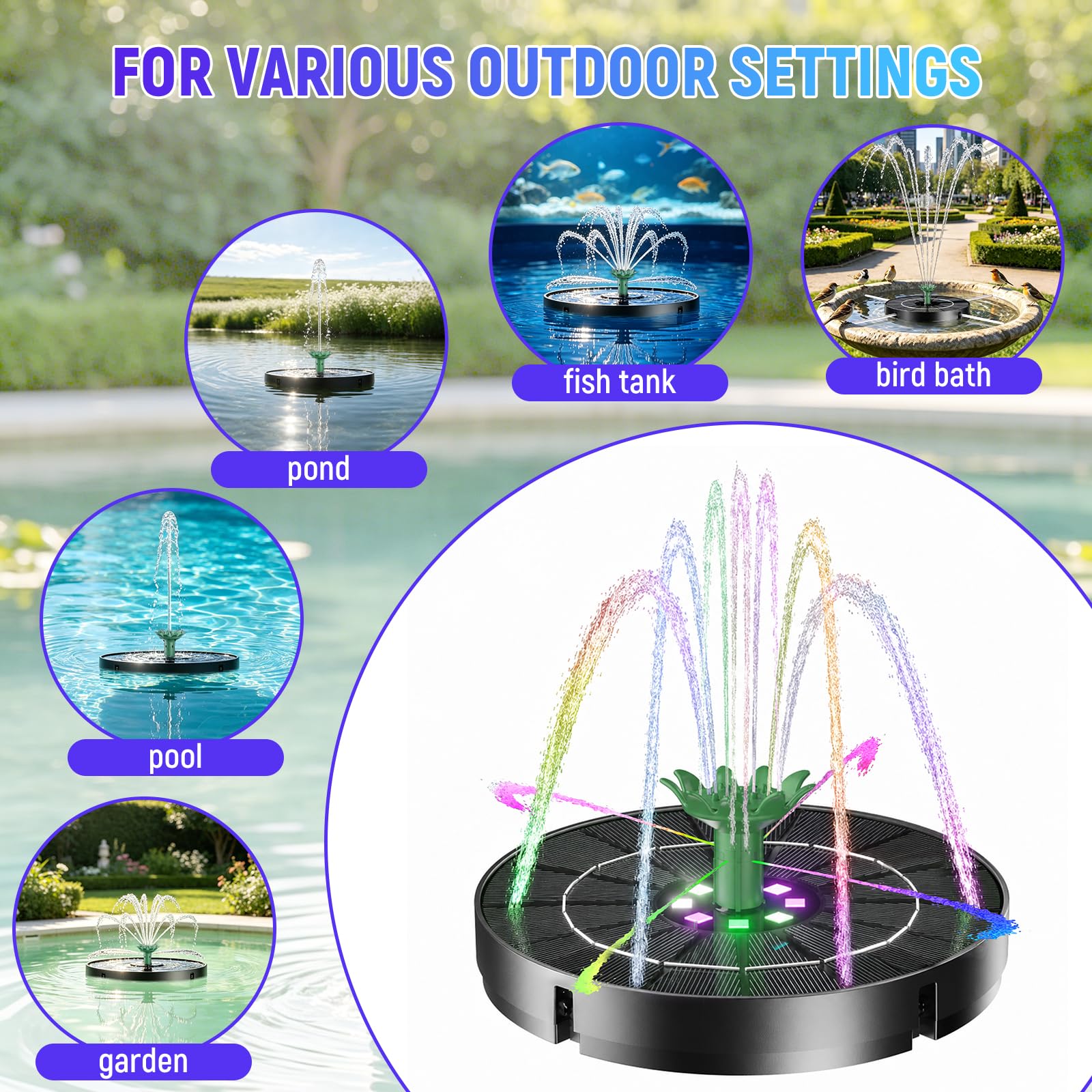 Marchul Pompa a fontana solare da 3 W, ad energia solare, per bagno per uccelli, pompa solare per fontana, stagni, piscina, acquario, all'aperto