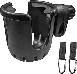 qipuneky Portavasos para Cochecito, Universal, Ajustable, la Actualización de Tercera Generación, con 2 Ganchos, Sujeta Vasos para Cochecitos, Sillas de Ruedas y Bicicletas