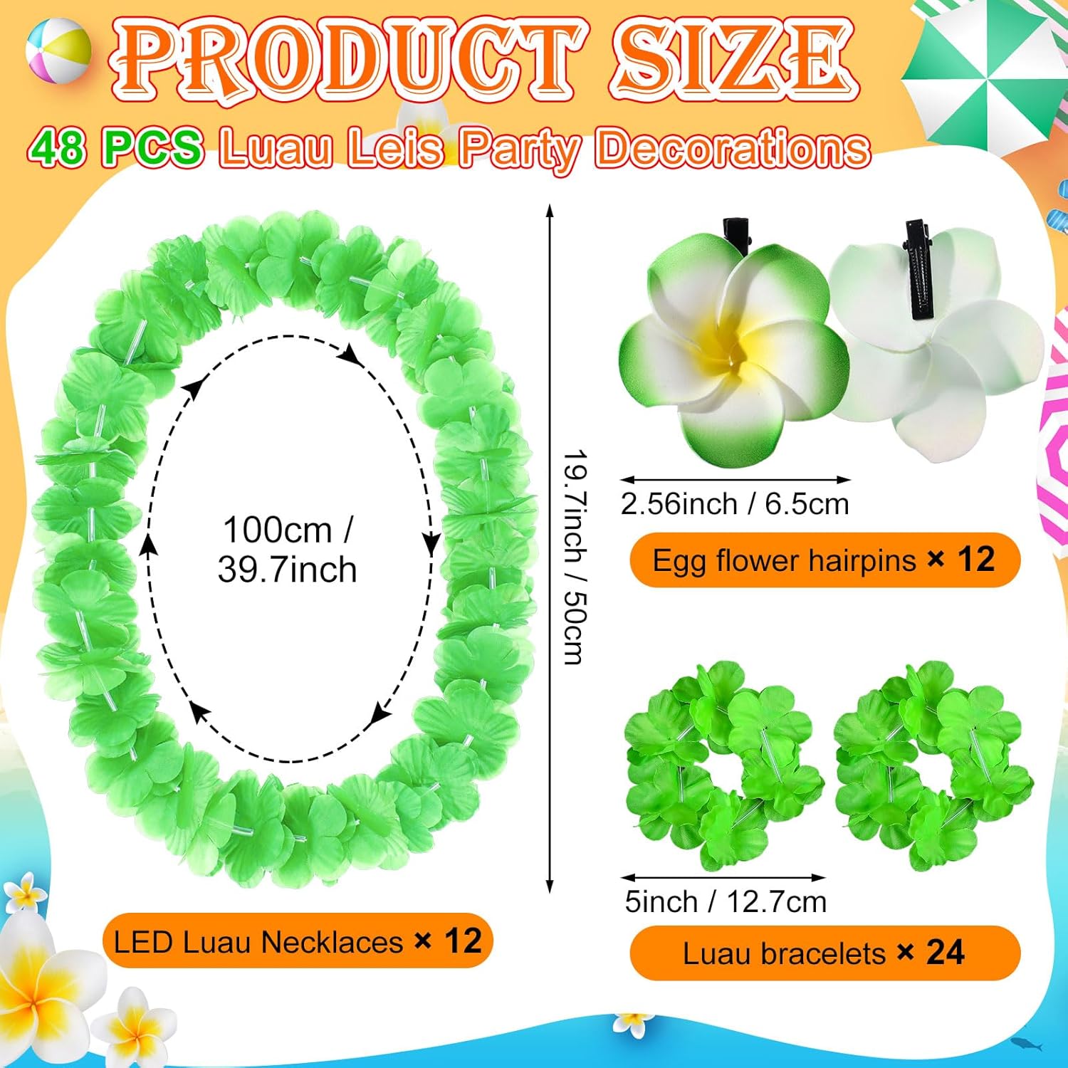 Sherr 48 Pcs Hawaiian LED Luau Leis Party Decorations Supplies Set 12 Light Up Tropical Leis Flowers Necklaces 24 Bracelets 12 Hair Clips Bulk Masquerade Wedding Summer Beach Carnival Party Favors