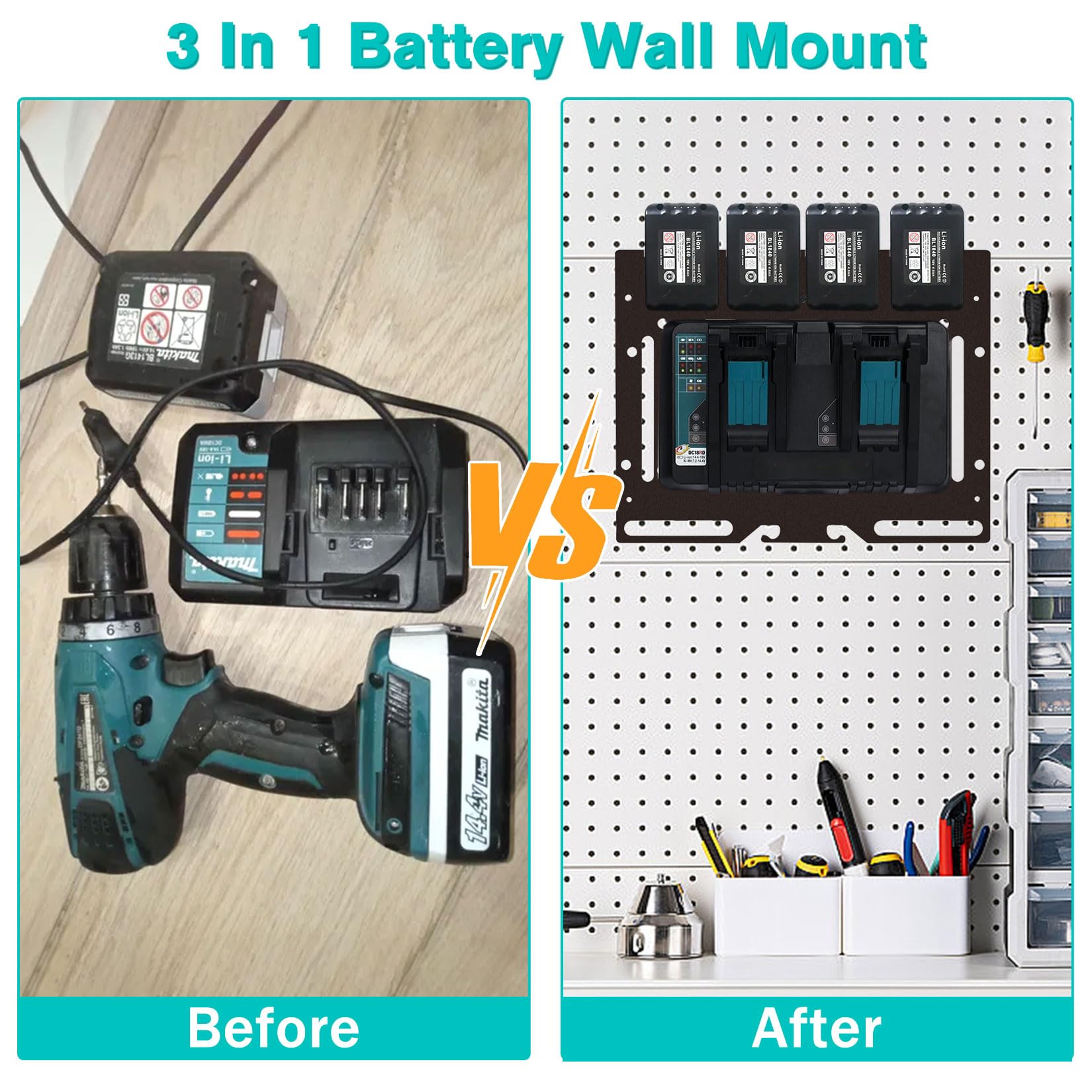 Idota Support mural pour batteries Makita 18 V 14,4 V pour chargeur Makita et perceuse-visseuse sans fil