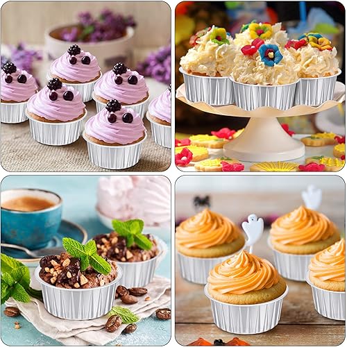 Miniatura 4 de 150 piezas de papel de aluminio para hornear cupcakes mini moldes desechables para cupcakes con tapas molde de flan mini moldes para tartas con