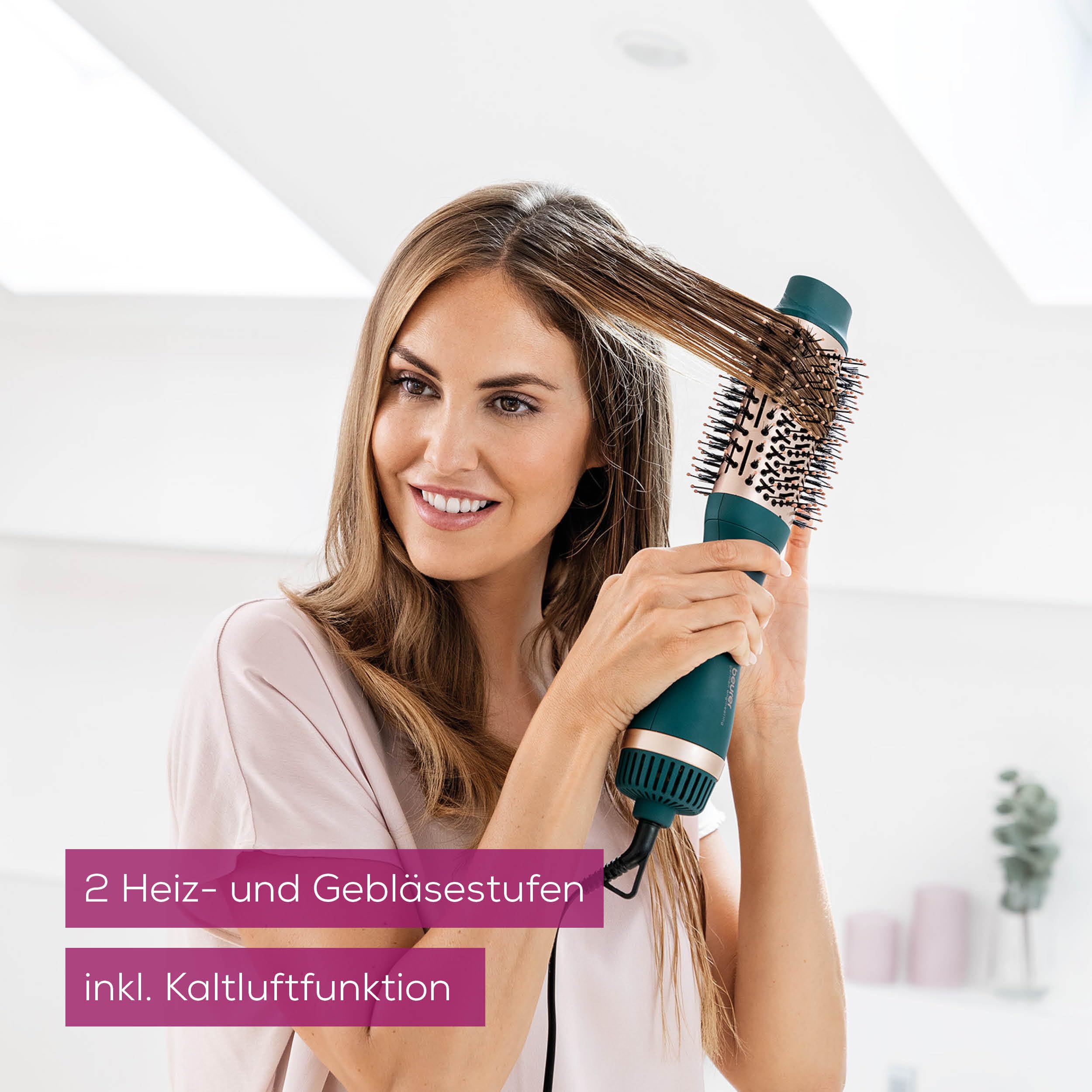 Beurer HC 45 Ocean Warmluftbürste, Haartrocknungsbürste für mehr Volumen, Keramik-Keratin Beschichtung, 2 Heiz- und Gebläsestufen, Stylingbürste mit Ionenfunktion