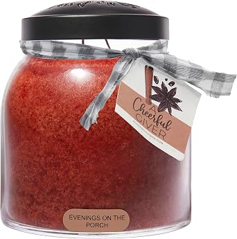 A Cheerful Giver Evenings on the Porch - 34oz Papa Scented Candle Jar with Lid - Keepers of the Light - 155 Hours of Burn Time, Gift for Women, Red