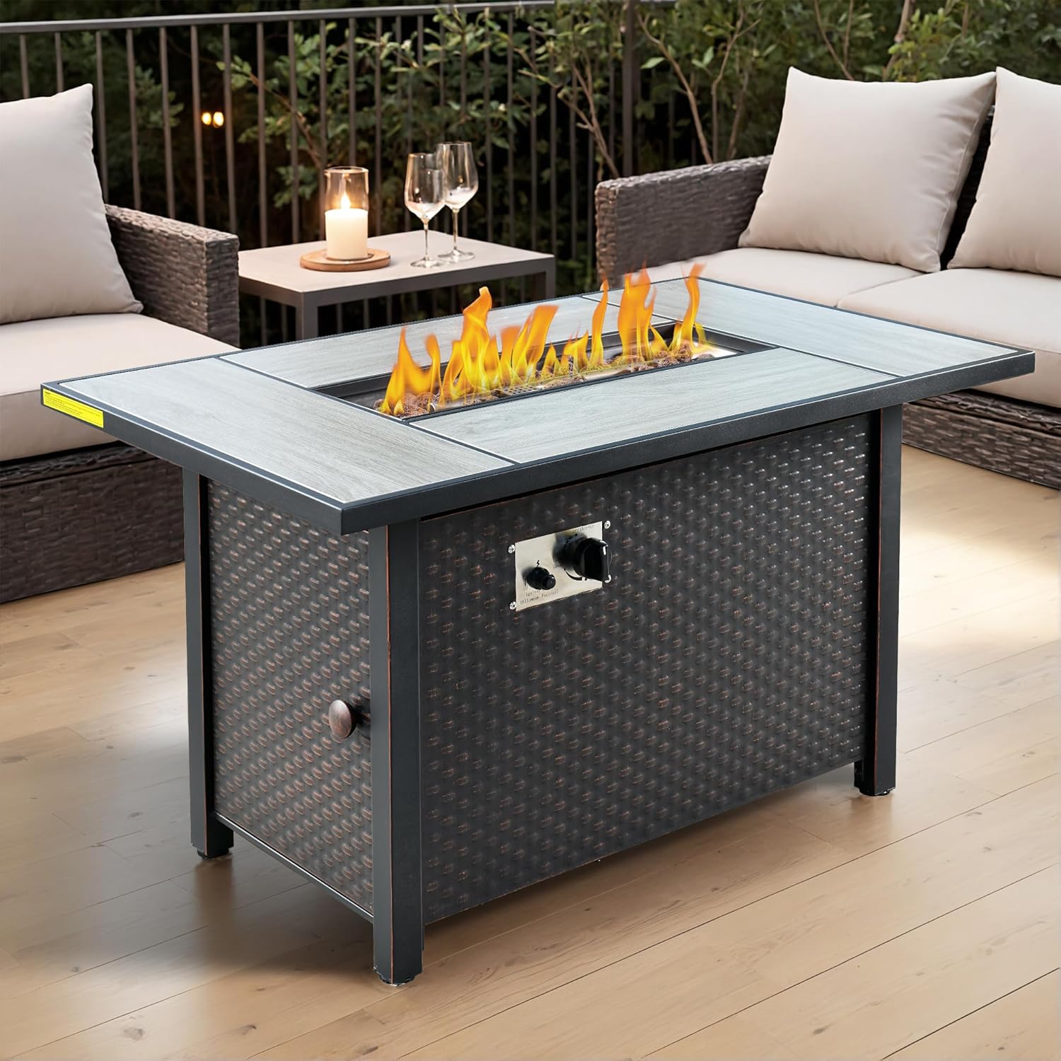( similar) OVIOS Outdoor 42 Inch 50,000 BTU Propane Fire Pit Table, Rectangular Steel Firepits with Ceramic Tabletop, Waterproof Cover, Lid, Lava Rock for Patio Deck Garden, Black 42\" Fire Pit Black