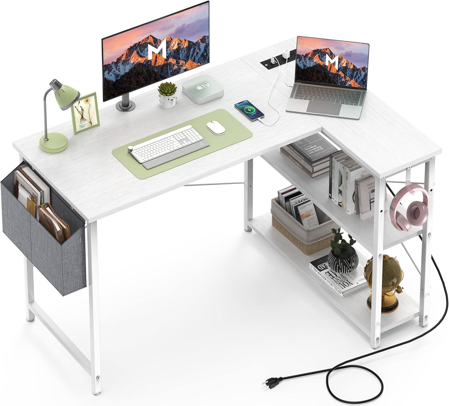 Mr IRONSTONE L Shaped Desk with Outlets & USB Ports