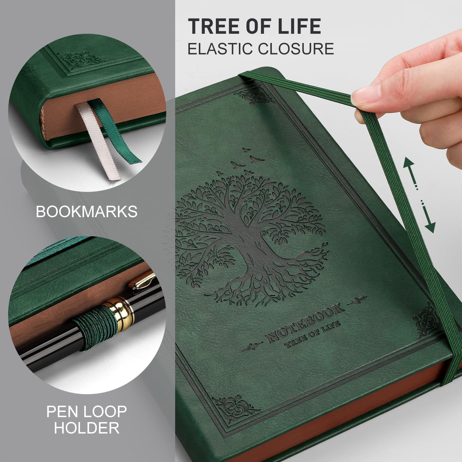 RETTACY A5 Dotted Journal Notebook, Hardcover Leather Bullet Dot Grid Journal, 256 Pages for Writing Inner Pocket - Image 2