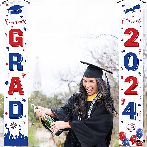 Miniatura 7 de KatchOn, Cartel de graduación de felicitaciones rojas y azules – 72 x 12 pulgadas, NO DIY, pancarta de puerta de graduación, decoraciones de puerta