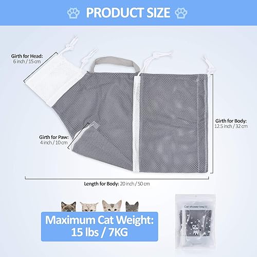 Miniatura 6 de MP mypole Bolsa de baño para gatos, bolsa de aseo ajustable multifuncional para gatos, bolsa de baño antimordeduras, bolsa de ducha para gatos,