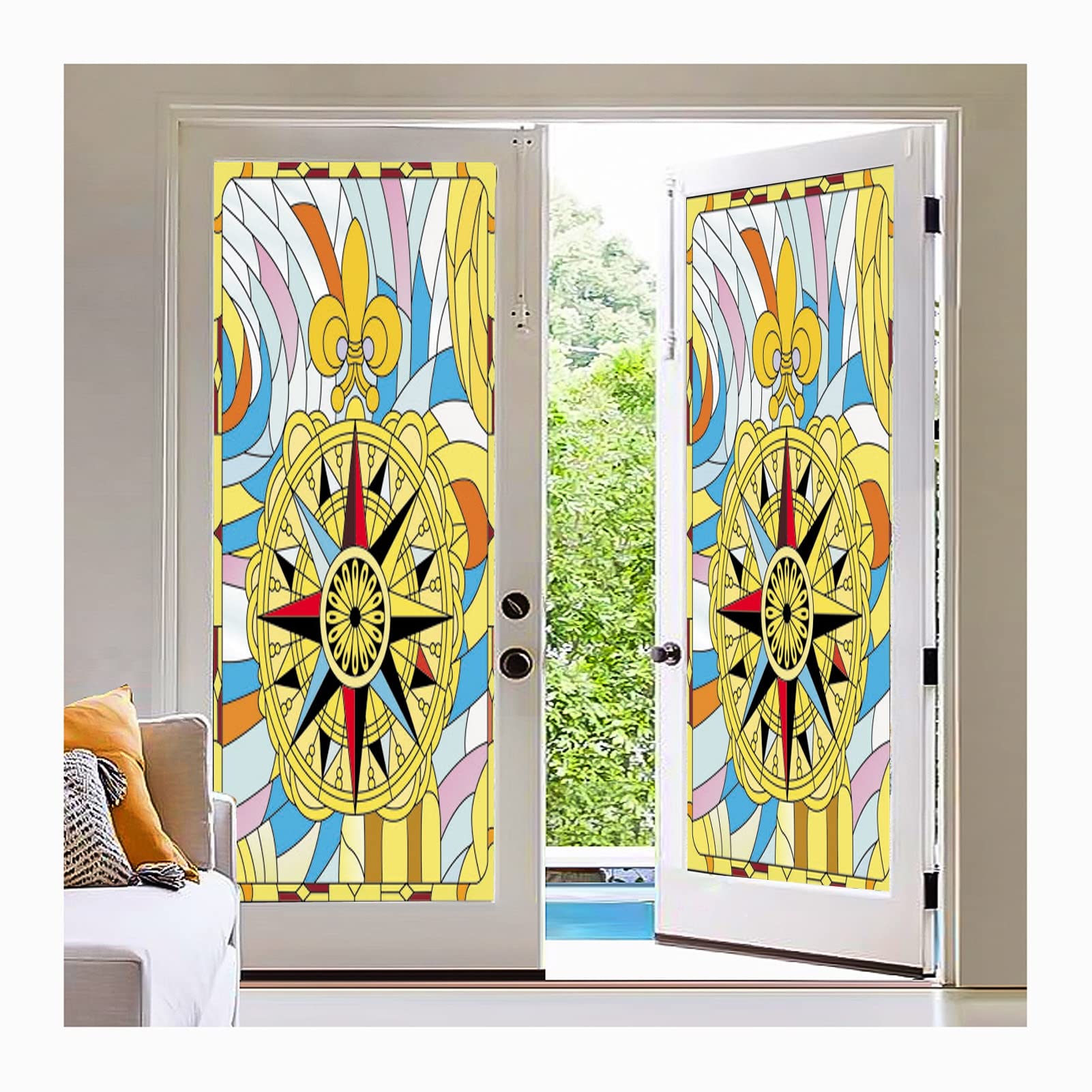 Siunwdiy Stained glass window film privacy,Frosted Window Stickers Non- Adhesive Static Stained Glass Window Cling for Home Rental Apartment Bedroom Bathroom Kitchen Door,M,80x100cm(31x39inch)