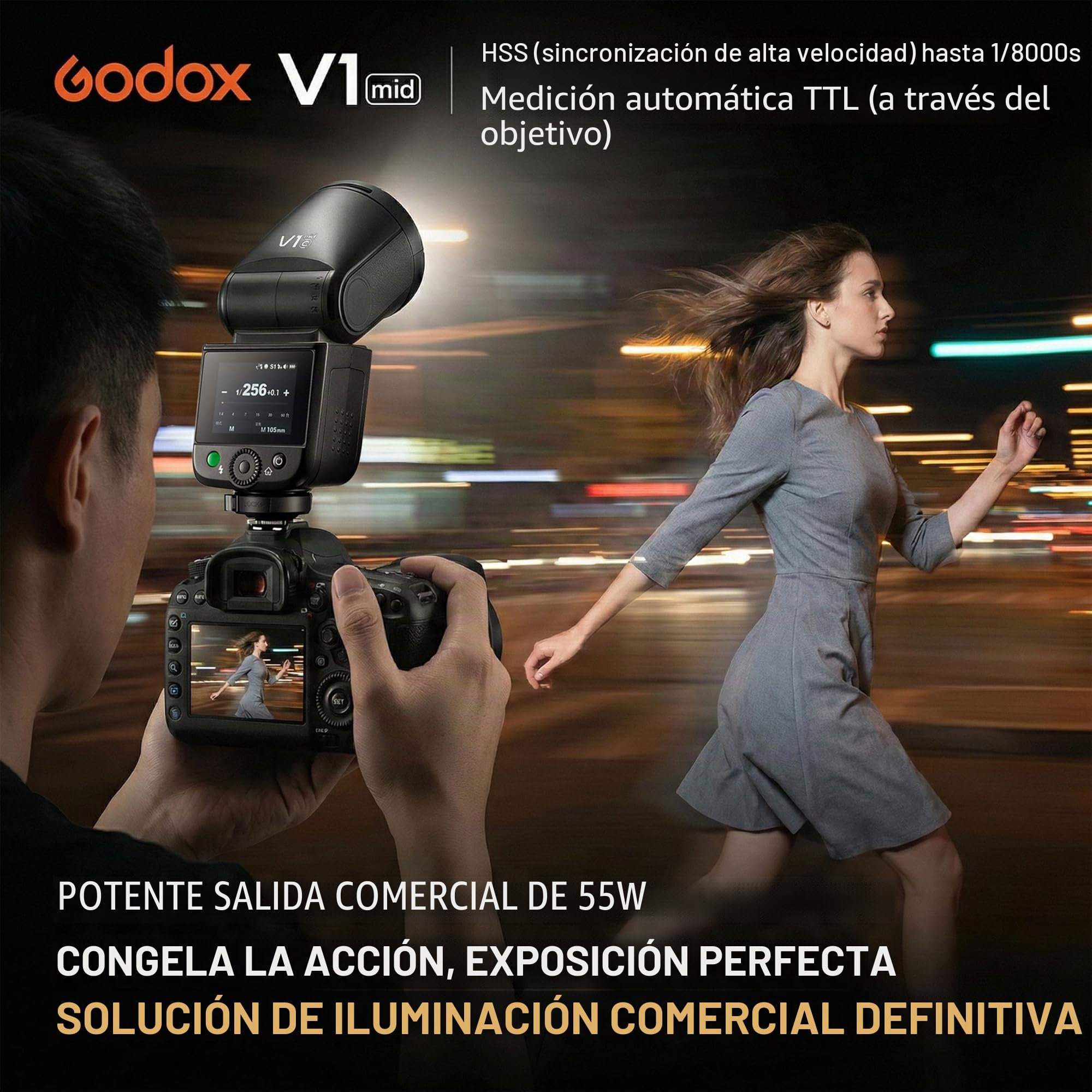 Godox V1 MID S Flash para Sony, Speedlite de Cabeza Redonda 55Ws, óptica 24mm, más de 650 Disparos, TTL/HSS 1/8000s, Compatible con Sony Alpha A9 III a7III a7CII a7IV a7C a7RV a7 a6700 a6400 ZV-E10 II