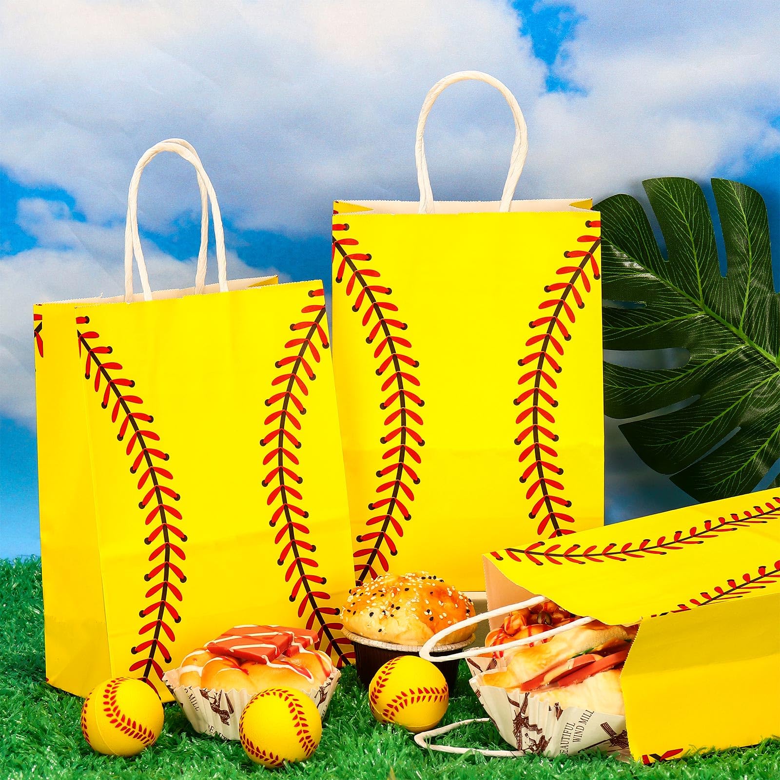 WATMTIN 18 Pcs Softball Party Gift Bags, Softball Pattern Gift Bag with Handle, Paper Treat Candy Goodie Bags for Softball-Themed Party Games Sports Day Birthday Decorations Supplies