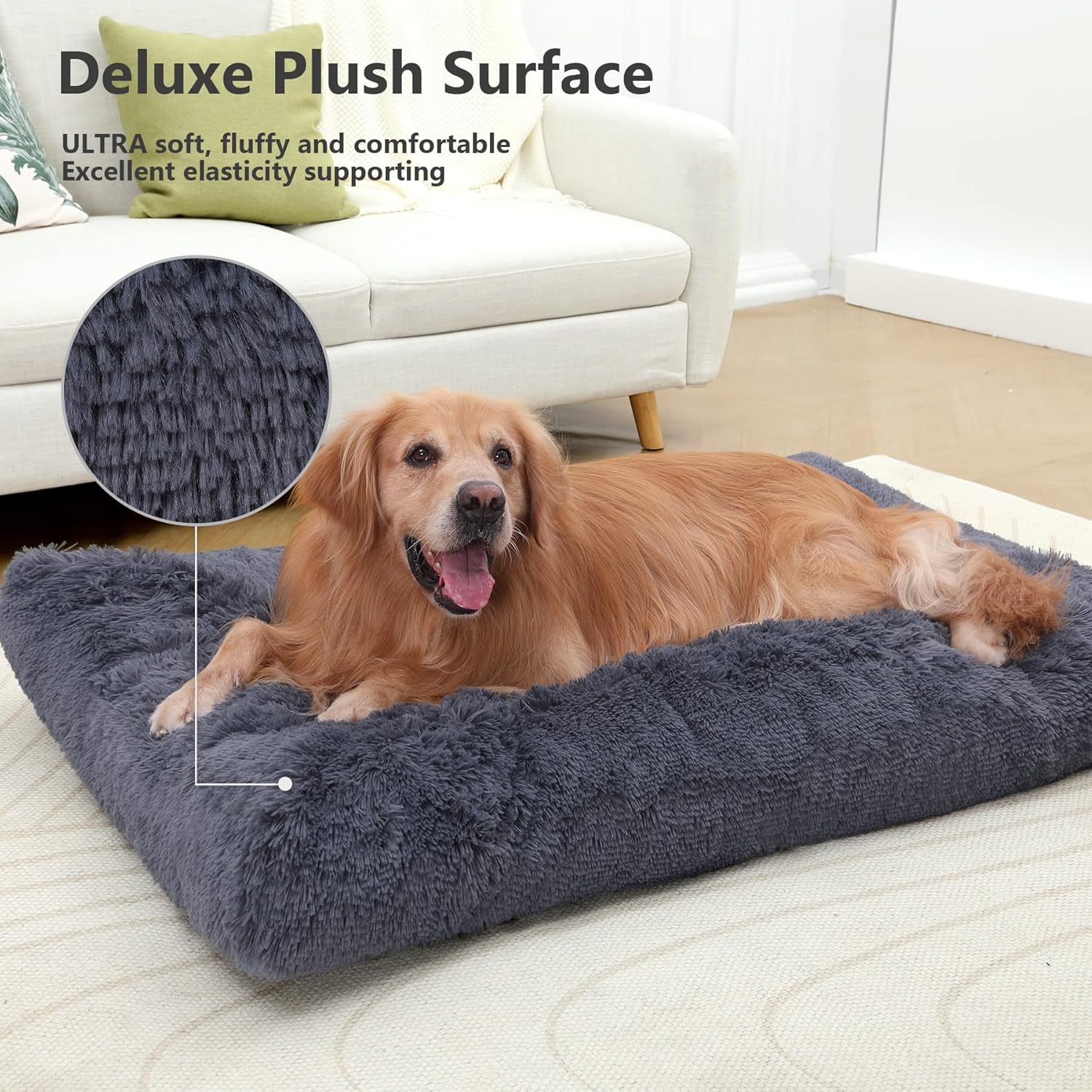 Vonabem Jumbo Dog Bed Washable with Removable Cover Waterproof, XXL Large Dog Crate Beds 48 inch, Plush Pet Beds Kennel Pad Dark Grey