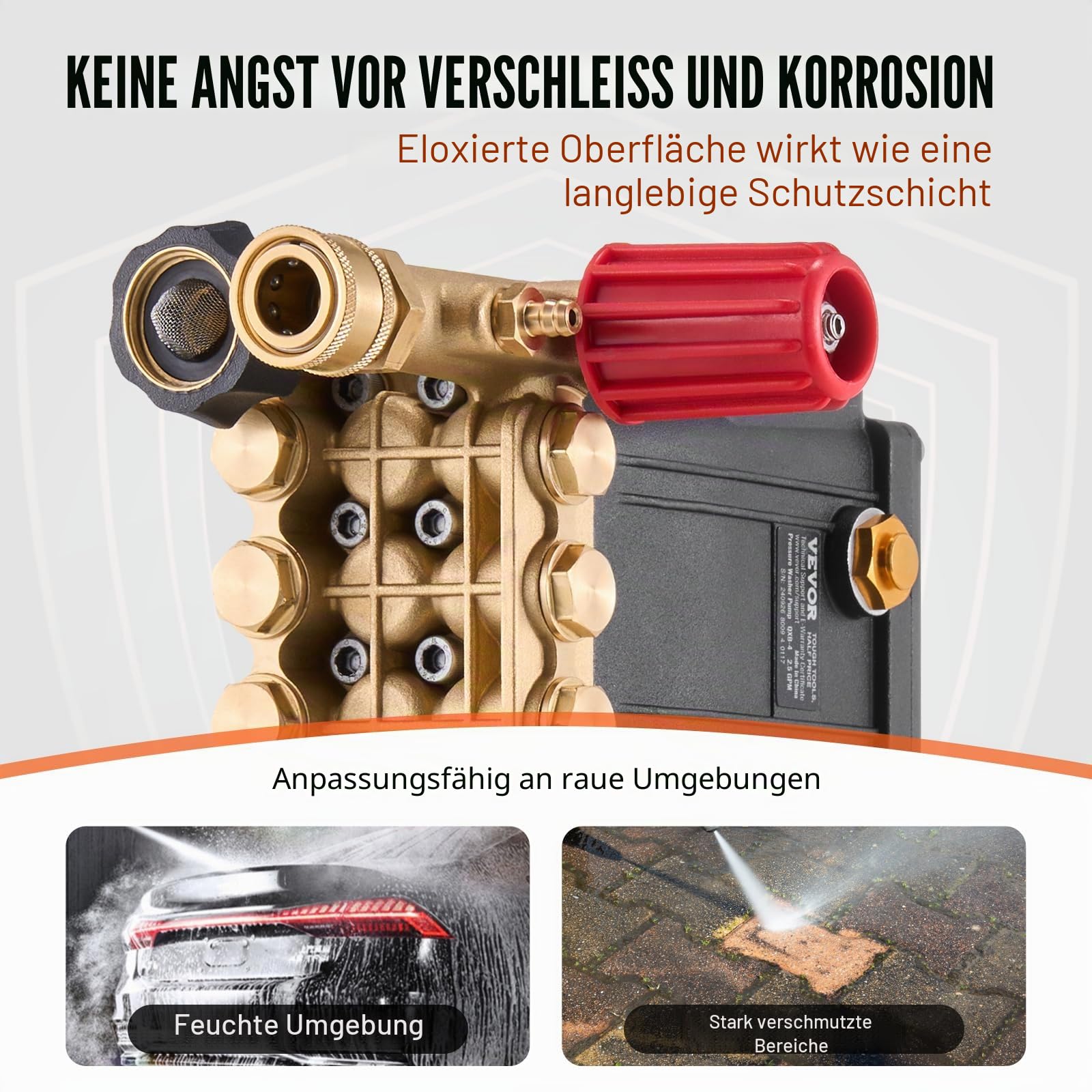 VEVOR Hochdruckreinigerpumpe, 3/4-Zoll-Welle, horizontaler Triplex-Kolben, 3300 PSI, 2,5 GPM, Ersatz-Hochdruckreinigerpumpen-Set mit 5 Düsen, bis zu 500 Stunden Dauerbetrieb, Austauschpumpe