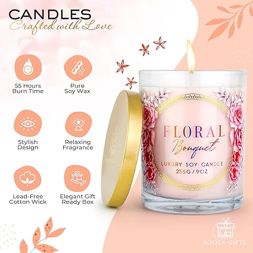 Miniatura 5 de Rose Candle Velas perfumadas de lujo Aroma de ramo floral relajante 10% esencia de rosa para un aroma duradero Vela de soja 100% con mecha de