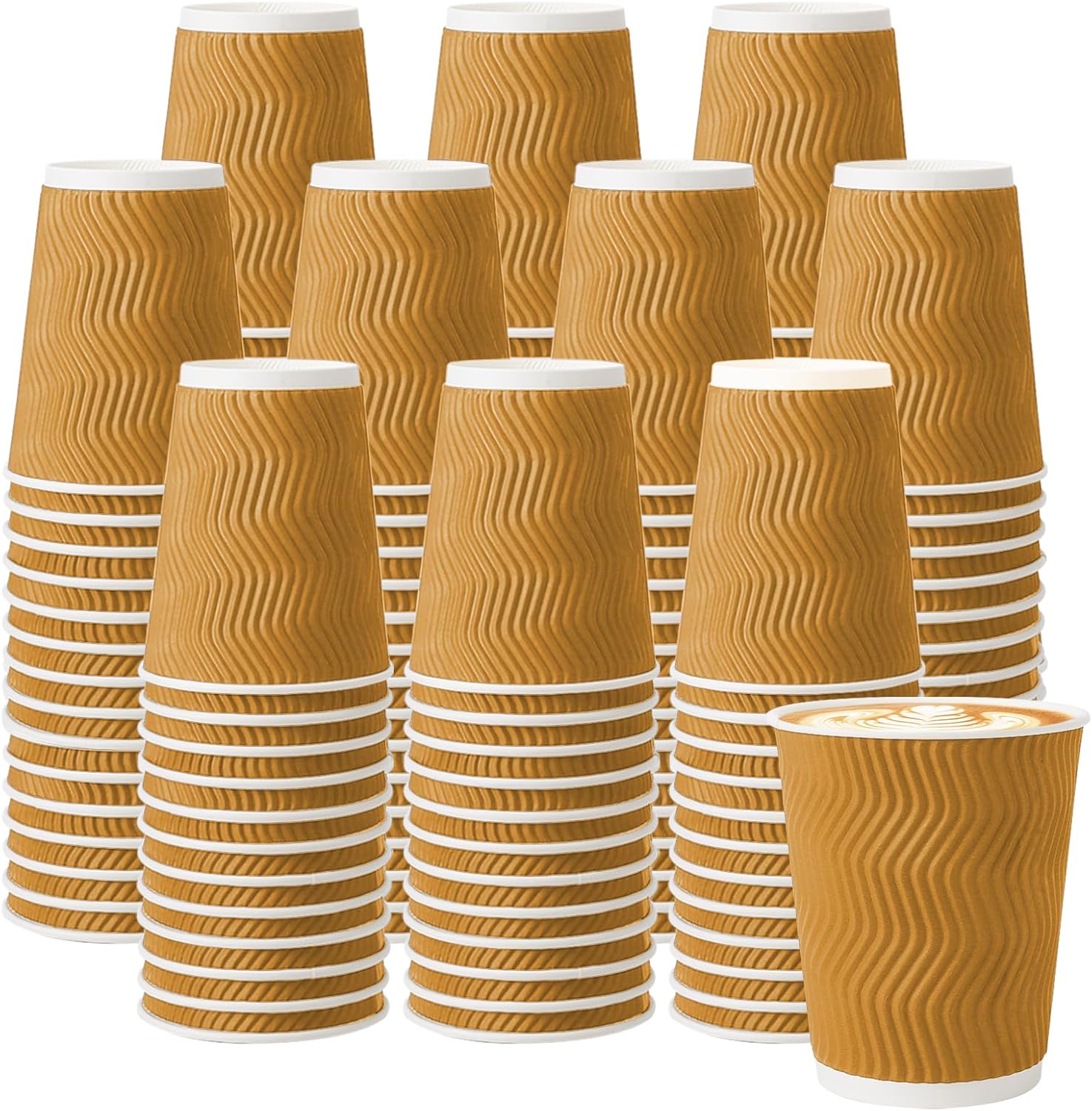 500 Pack 12 oz Disposable Paper Coffee Cups, insulated Ripple Wall Hot/Cold Drink Cups Bulk, 12 ounce Hot Beverage Cups for Cafe, Office, Hotel, Home (Champagne)