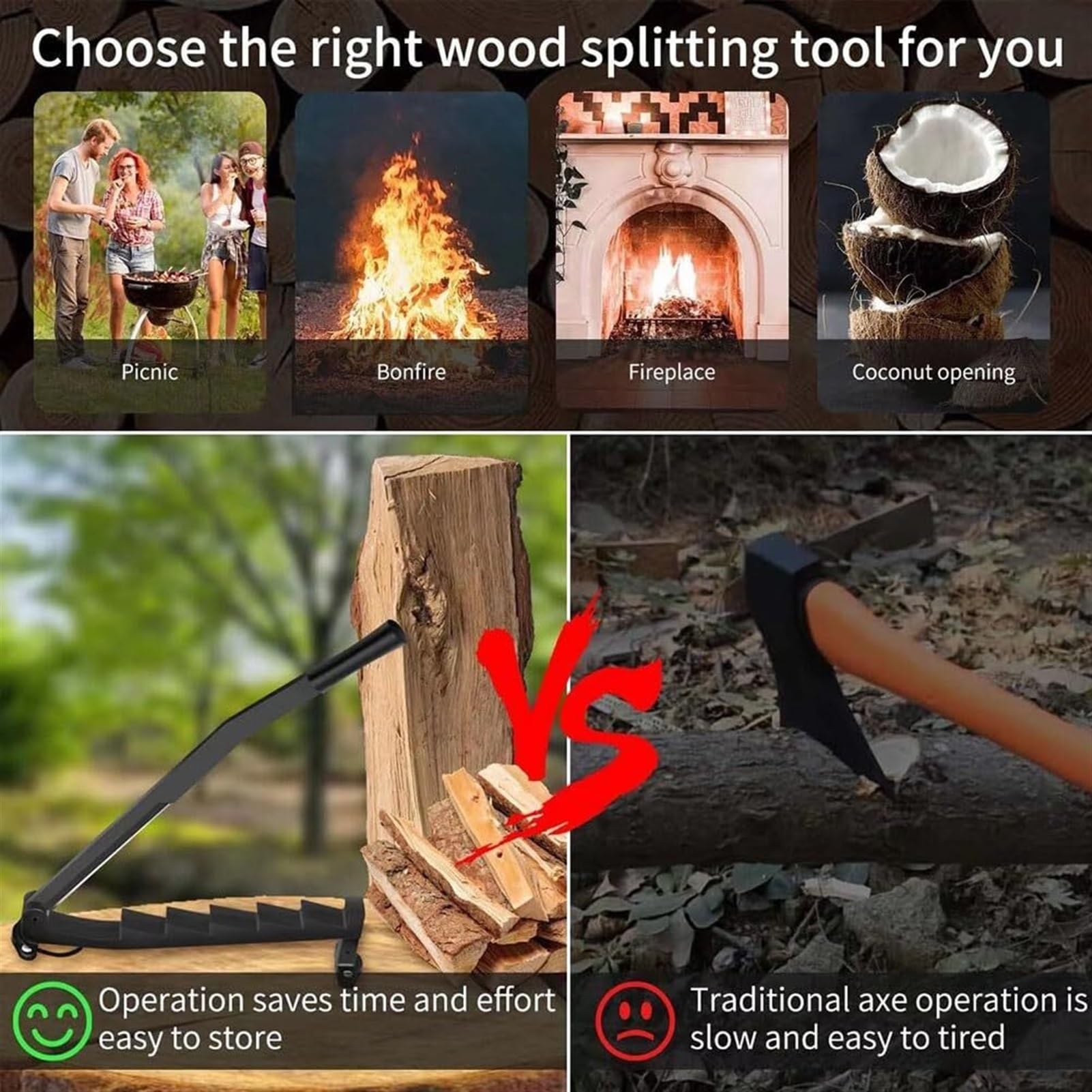 Separador de leña montado en la Pared, Cortador de leña, Bolsa de Lona para Madera con Tornillos, Adecuado para Chimenea, Horno de Pizza, Sauna