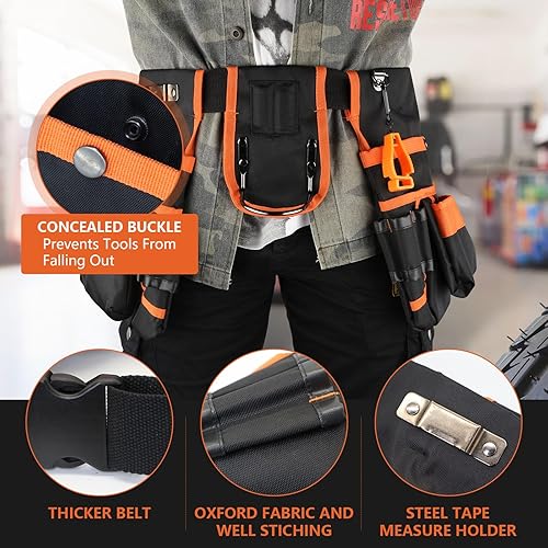 Miniatura 6 de Lahien Cinturón de herramientas, bolsa de herramientas con 26 bolsillos para hombres, bolsa magnética de alta resistencia, bolsas de herramientas
