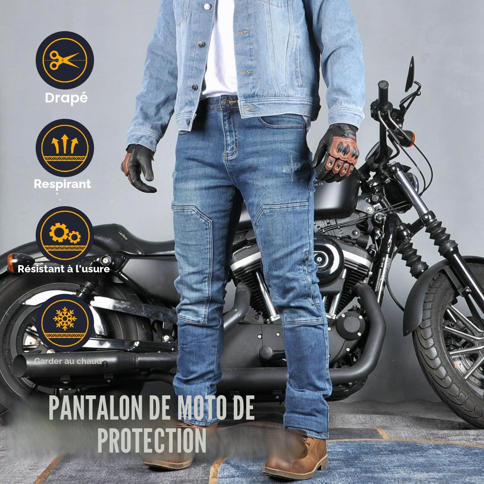 Hommes Jeans Moto, Pantalons De Motard, Pantalons De Moto Sportifs, Respirants Et Résistants à L'usure, Avec 4 Coussinets De Protection (Blue,M)