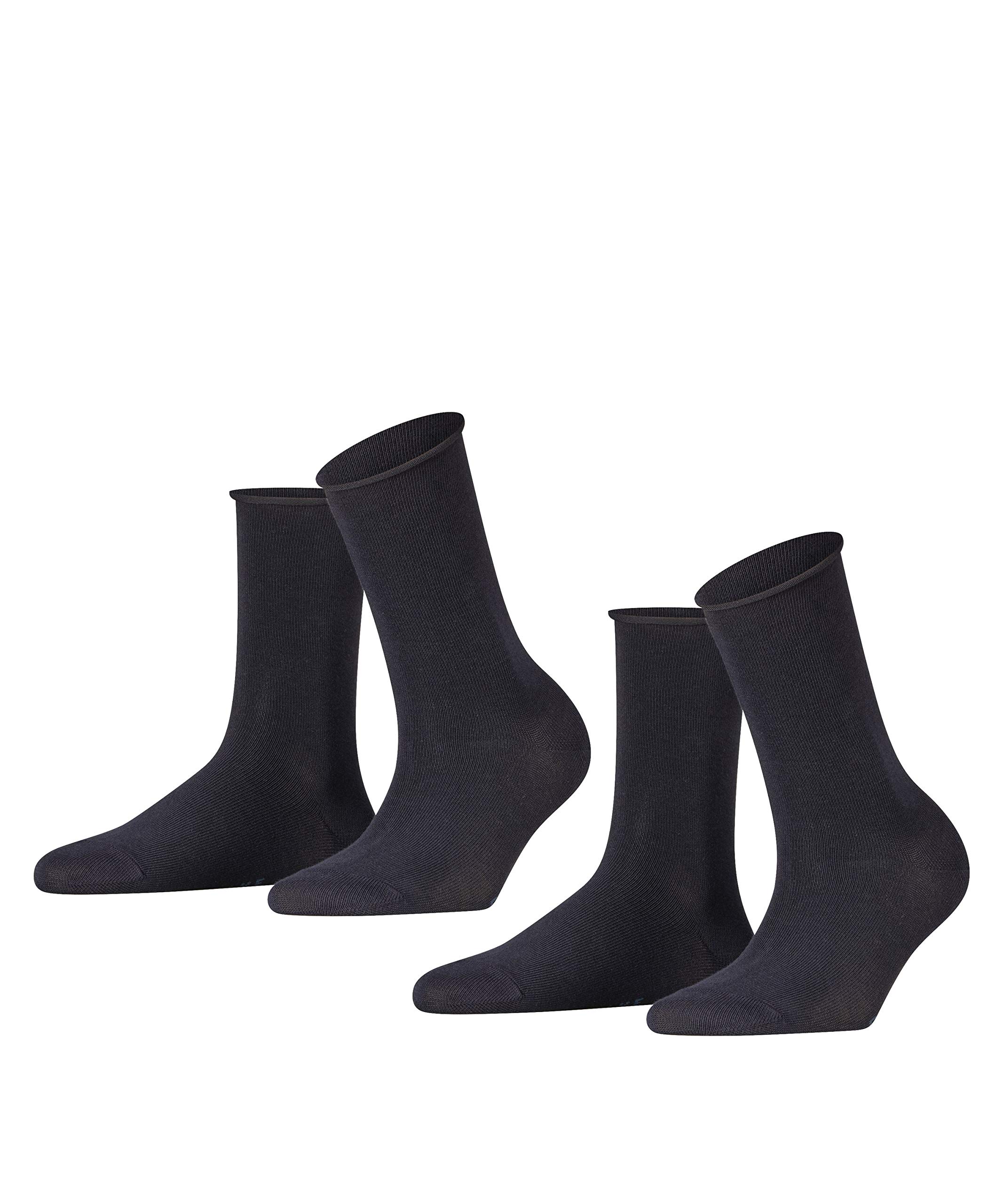 FALKE Women's Happy Double Pack W So Cotton Plain 2 Pairs Socks, Blue Dark Navy 6375, 5.5-8