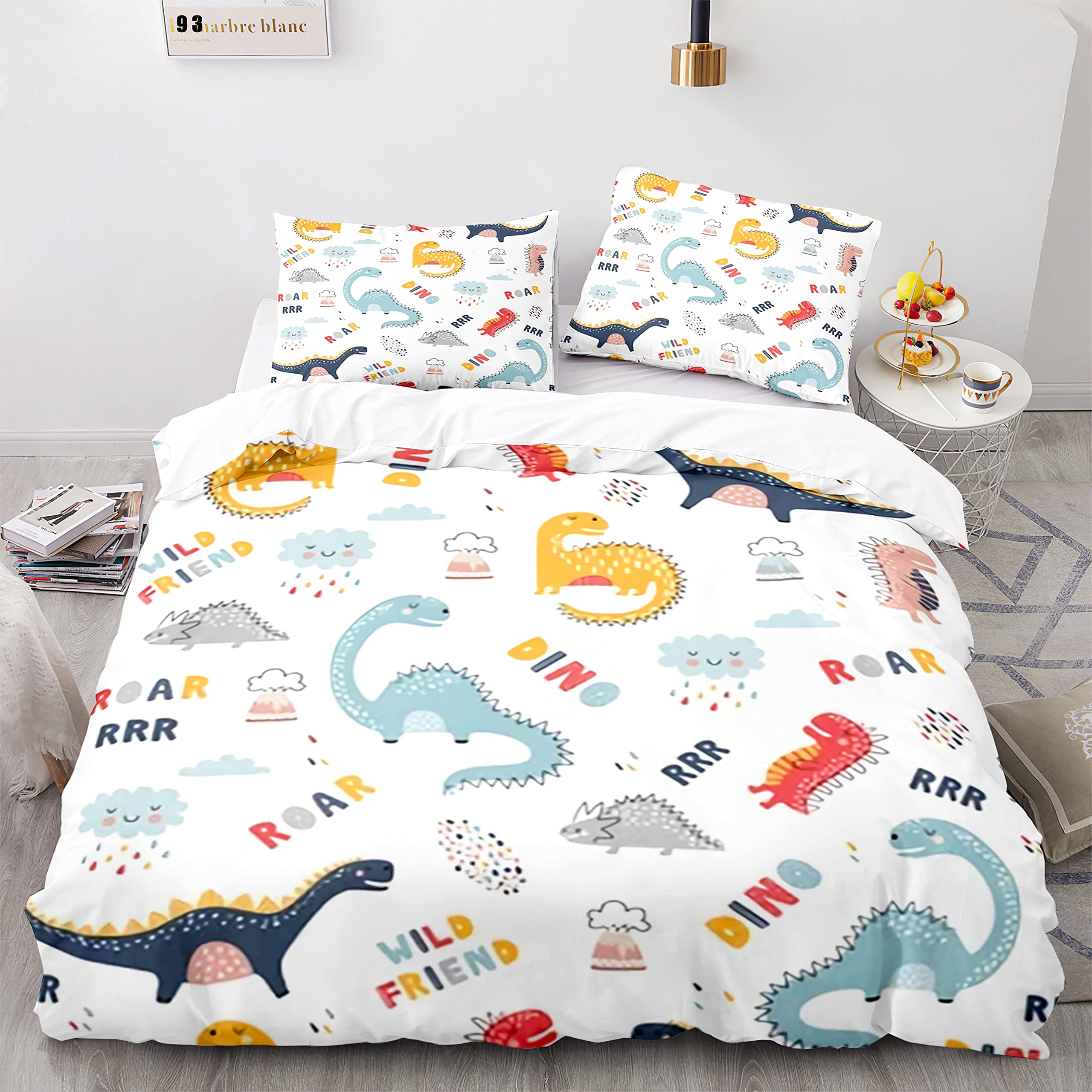 ZLQBAODAN Funda Cama 105 Nordica con 2 Fundas Almohada 40X75Cm Funda Nordico Dinosaurios Niños Suave Cómodo Microfibra Funda Nordica 155X220